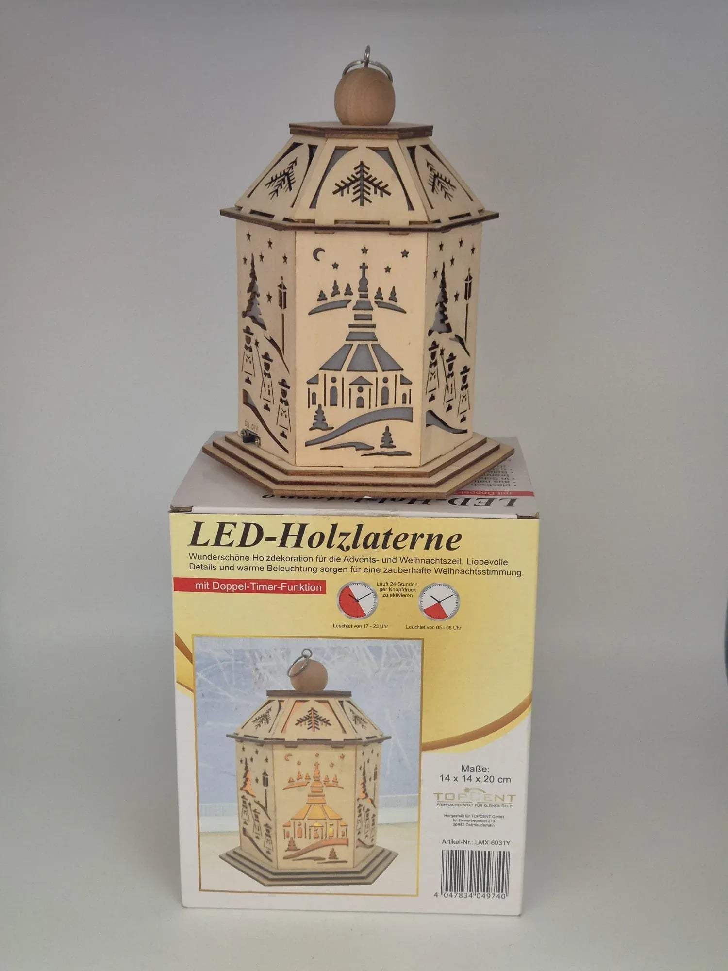 LED-Holzlaterne mit Doppel-Timer-Funktion