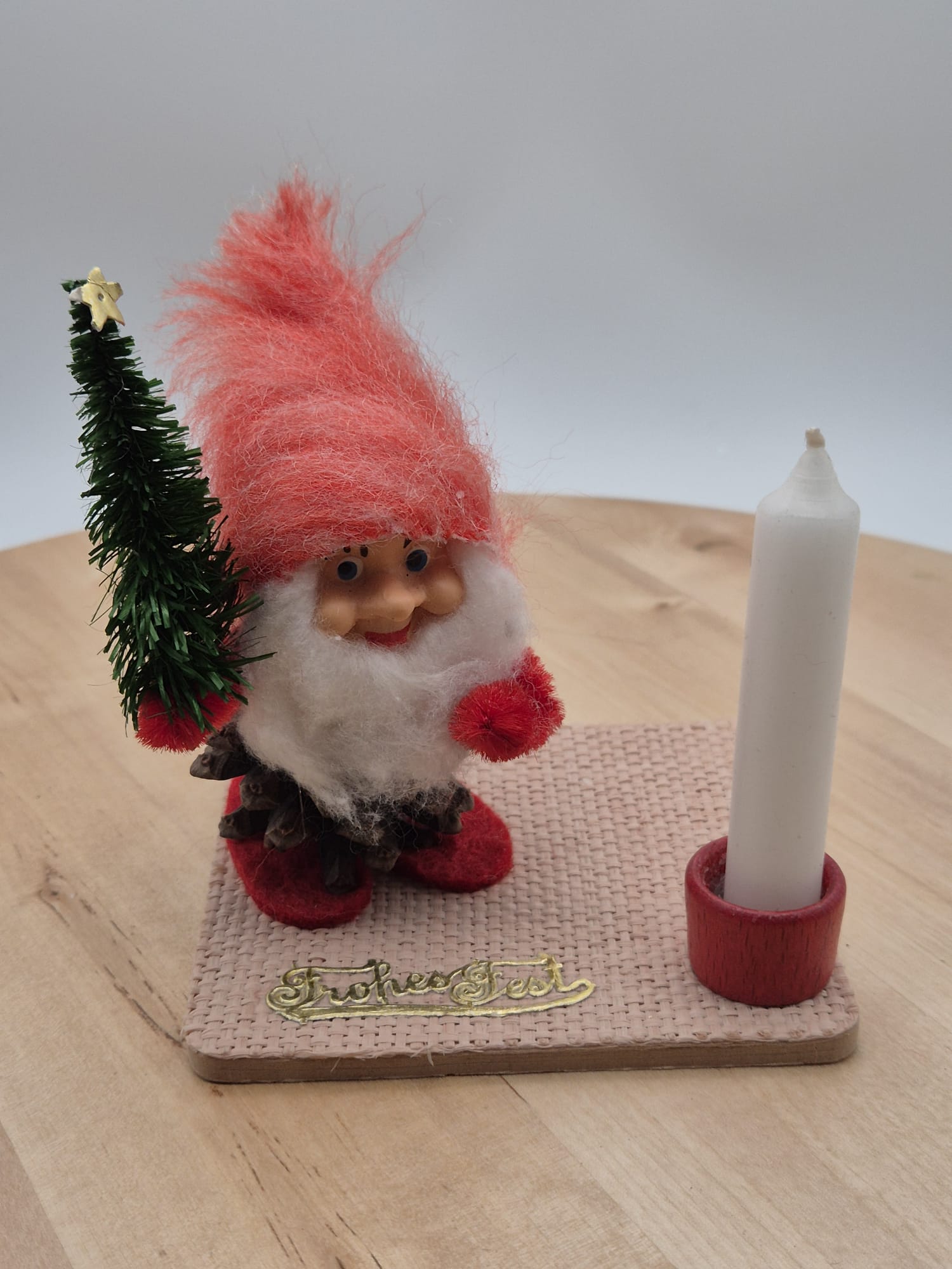 DDR Weihnachts-Tischschmuck Wichtel mit Kerze – VEB Kunstblume Sebnitz