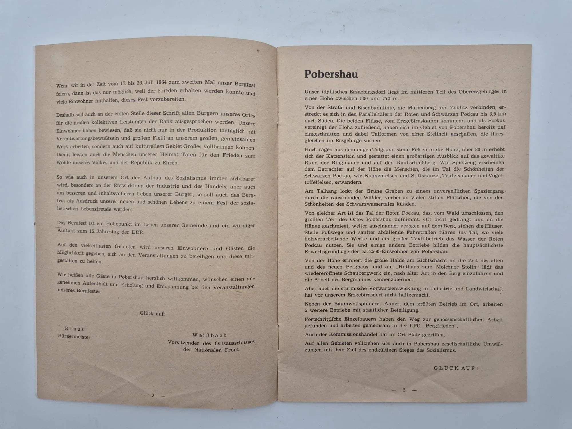 Pobershau im Erzgebirge – historisches Heft mit originaler Eintrittskarte