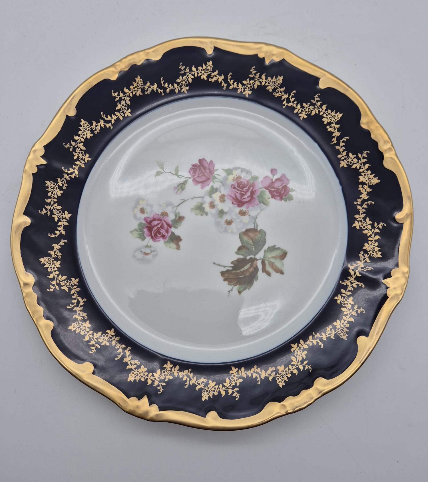 Weimar Porzellan Zierteller – Echt Weimar-Kobalt, Goldrand & Blumenmotiv, DDR