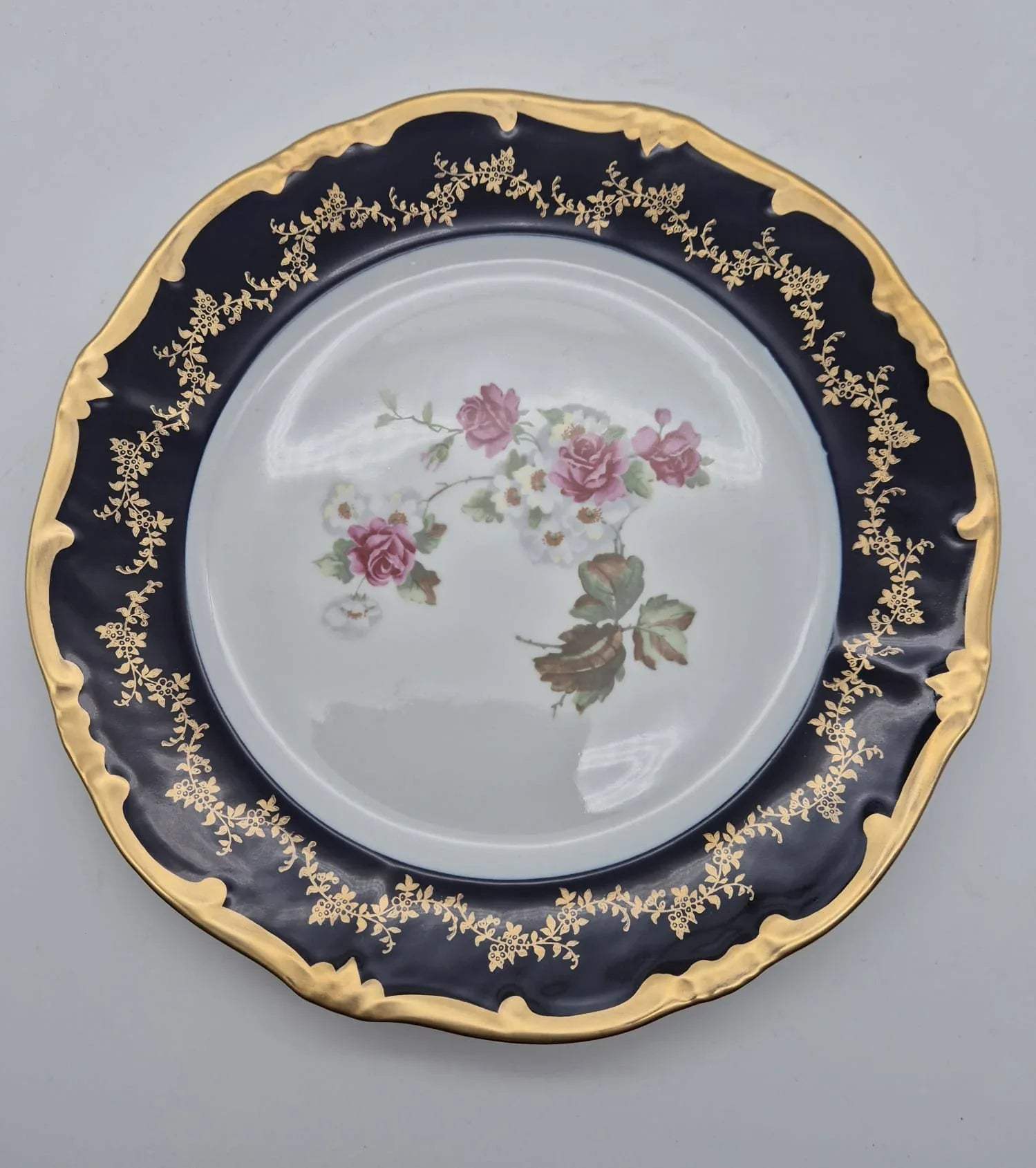 Weimar Porzellan Zierteller – Echt Weimar-Kobalt, Goldrand & Blumenmotiv, DDR