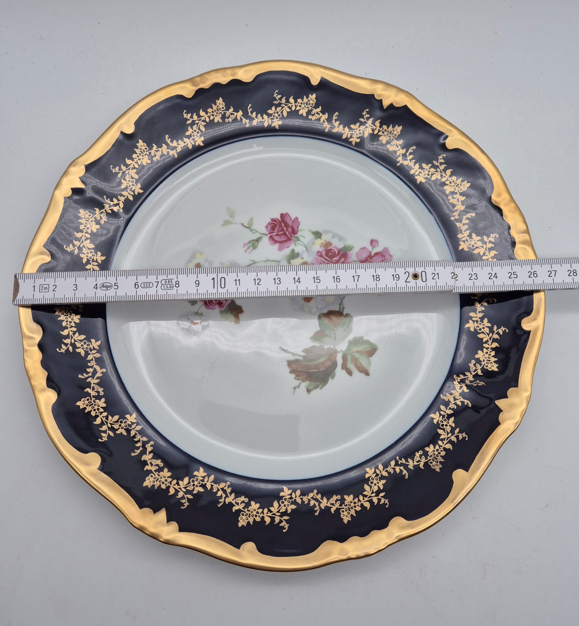 Weimar Porzellan Zierteller – Echt Weimar-Kobalt, Goldrand & Blumenmotiv, DDR