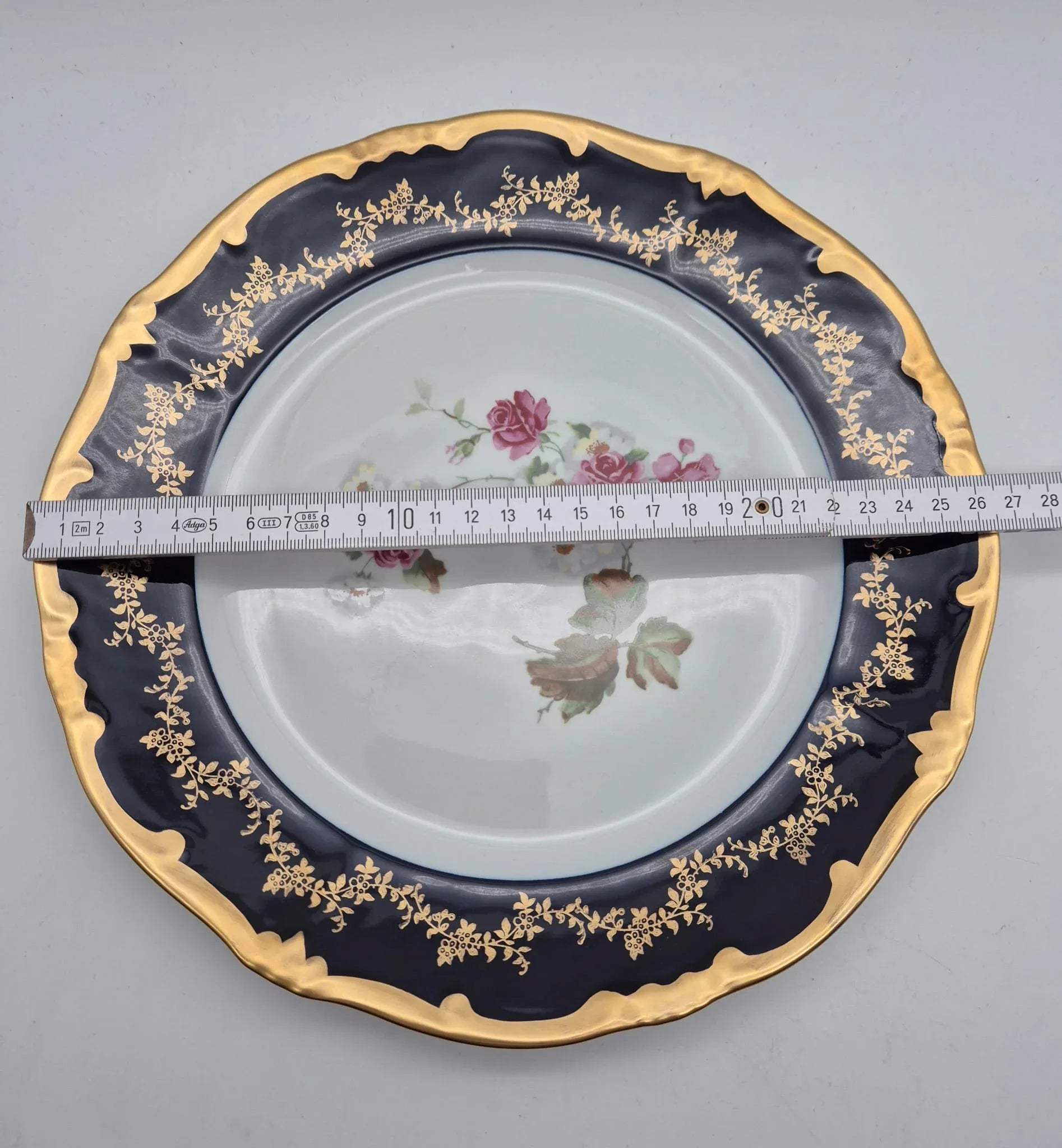 Weimar Porzellan Zierteller – Echt Weimar-Kobalt, Goldrand & Blumenmotiv, DDR