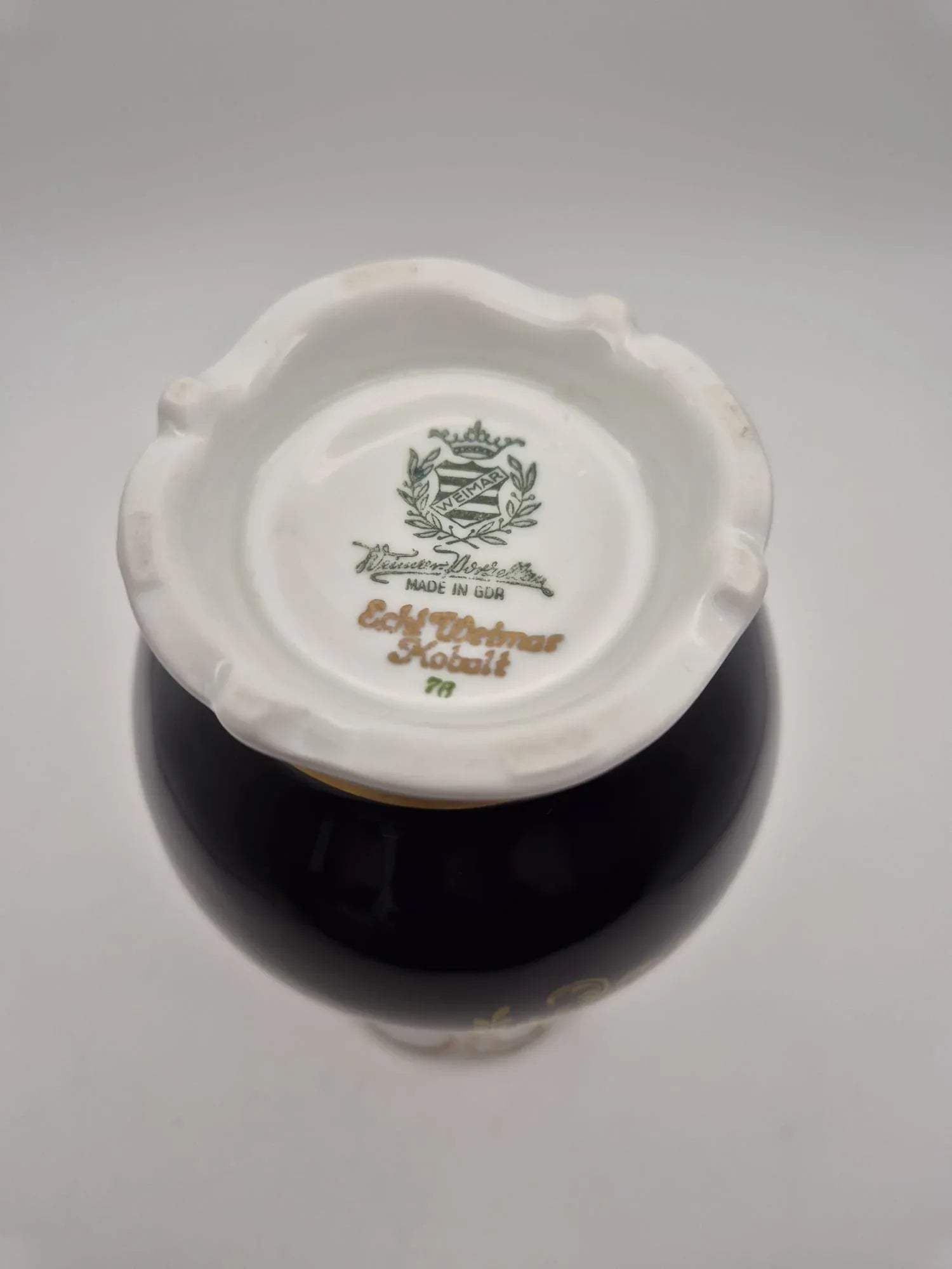 Große Vase – Weimar Porzellan, Echt Kobalt & Golddekor, DDR