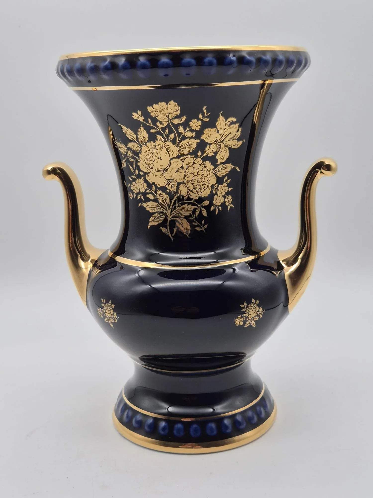 Große Echt-Kobalt Vase mit Golddekor – HWL Bavaria Handarbeit