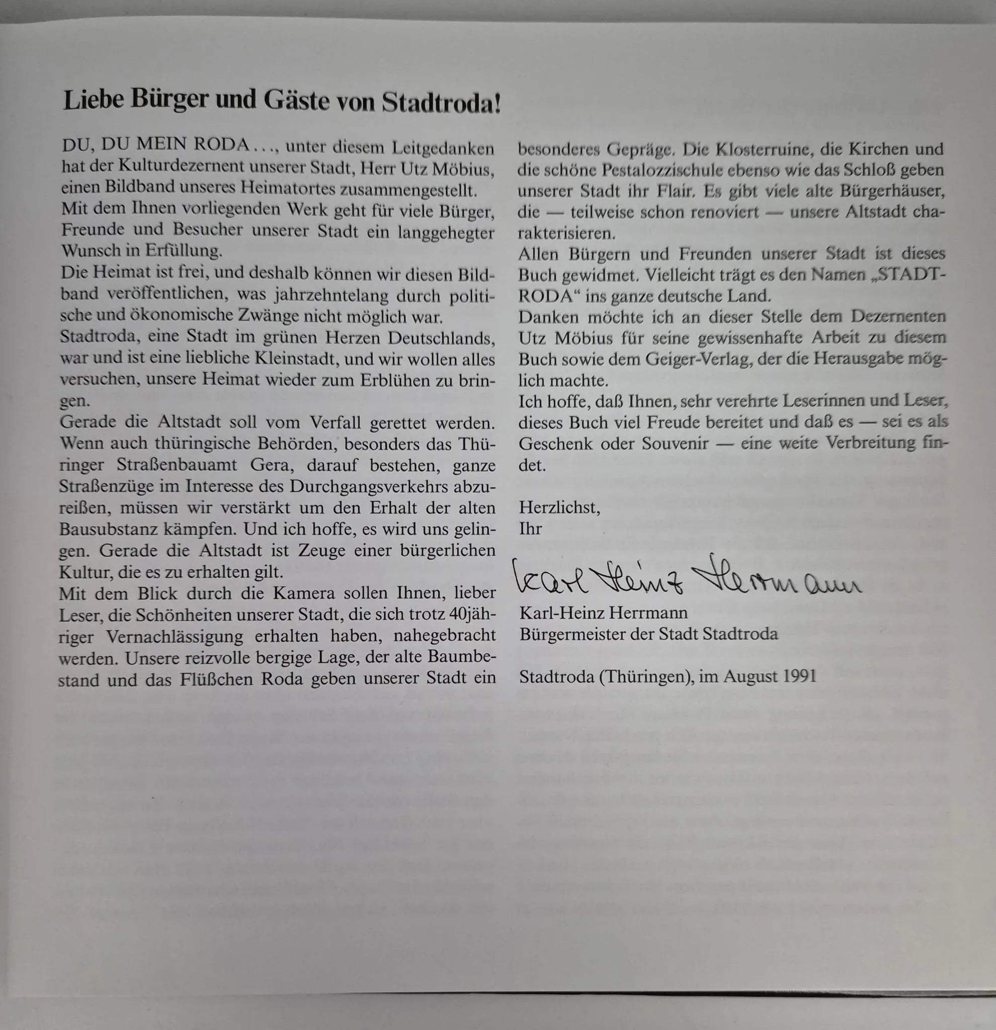 Buch „So lebte man in Alt-Stadt-Roda“ Stadtroda 1991