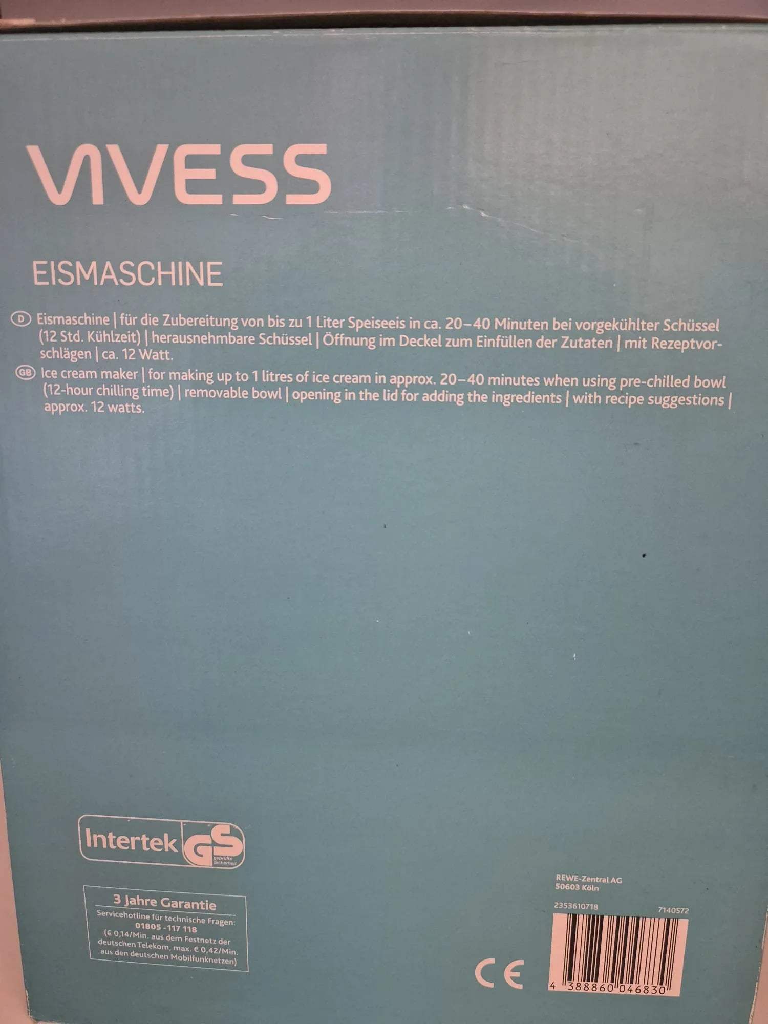 NEU: VIVESS Eismaschine Ice Cream Maker bis 1 Liter
