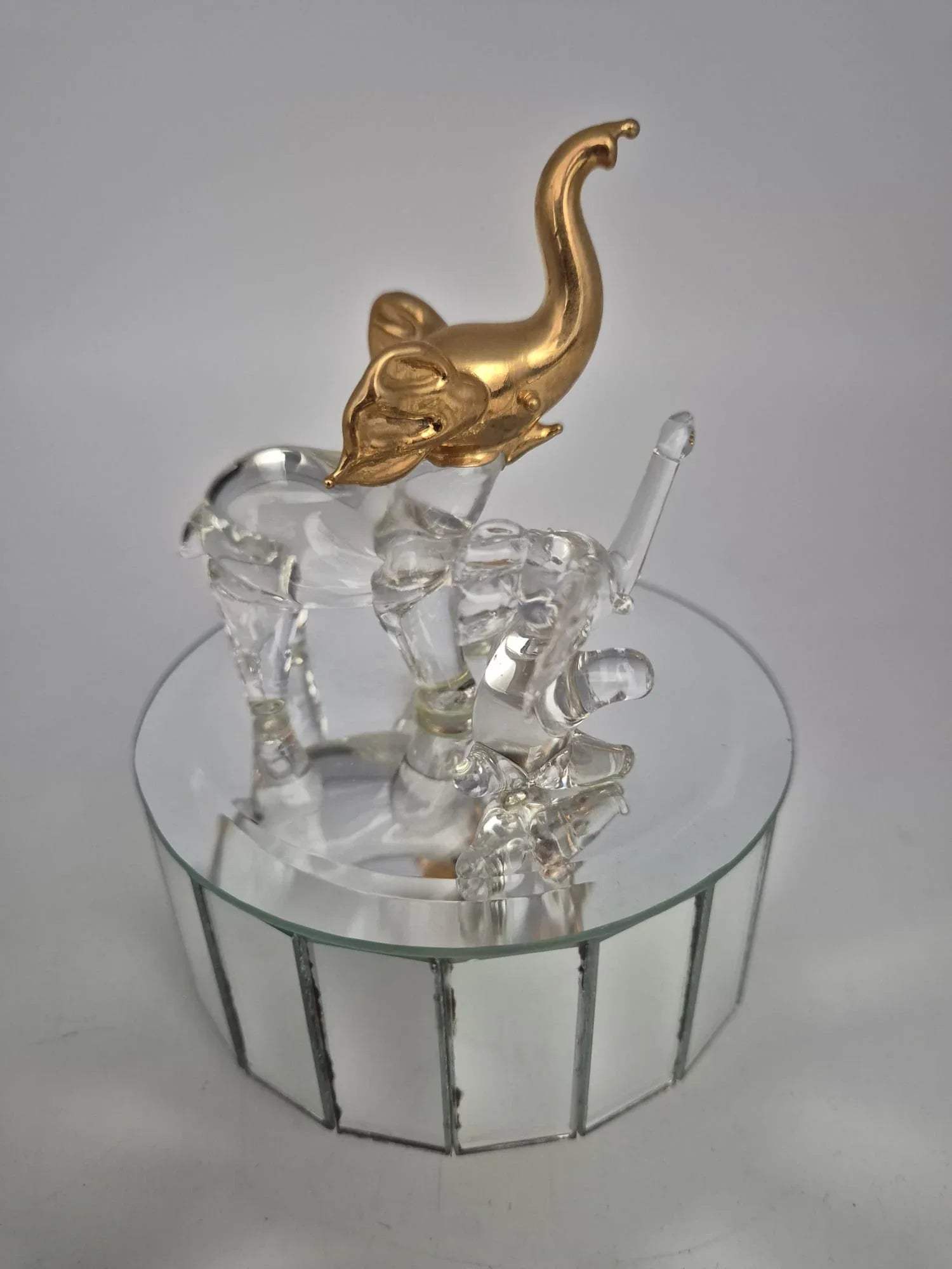 Spieluhr Glas Elefanten mit Spiegelpodest – goldfarben