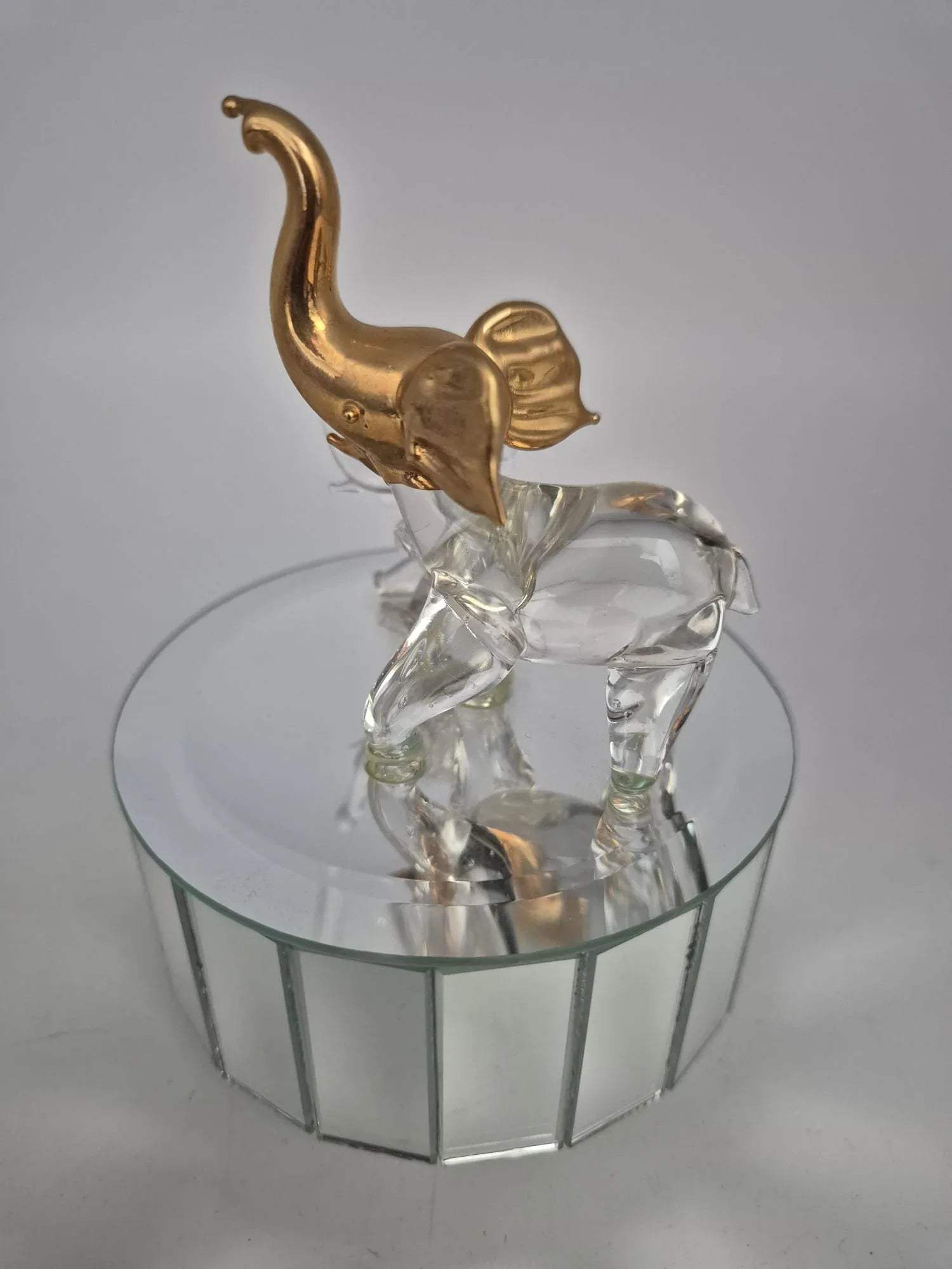 Spieluhr Glas Elefanten mit Spiegelpodest – goldfarben