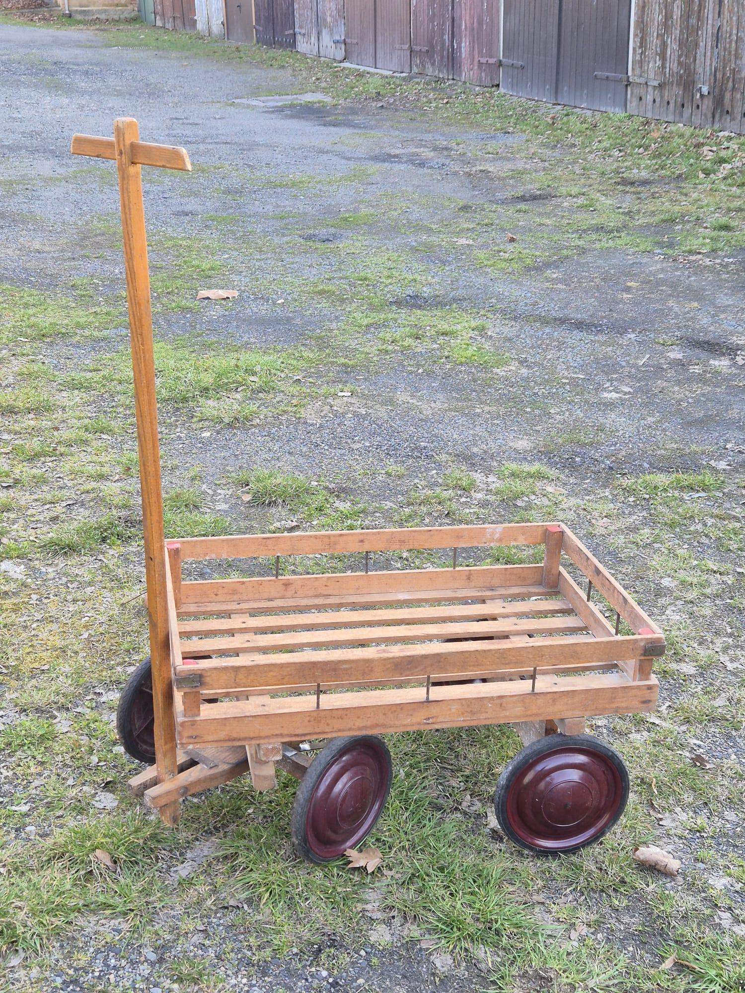 Bollerwagen Holz vintage Handwagen mit Metallrädern