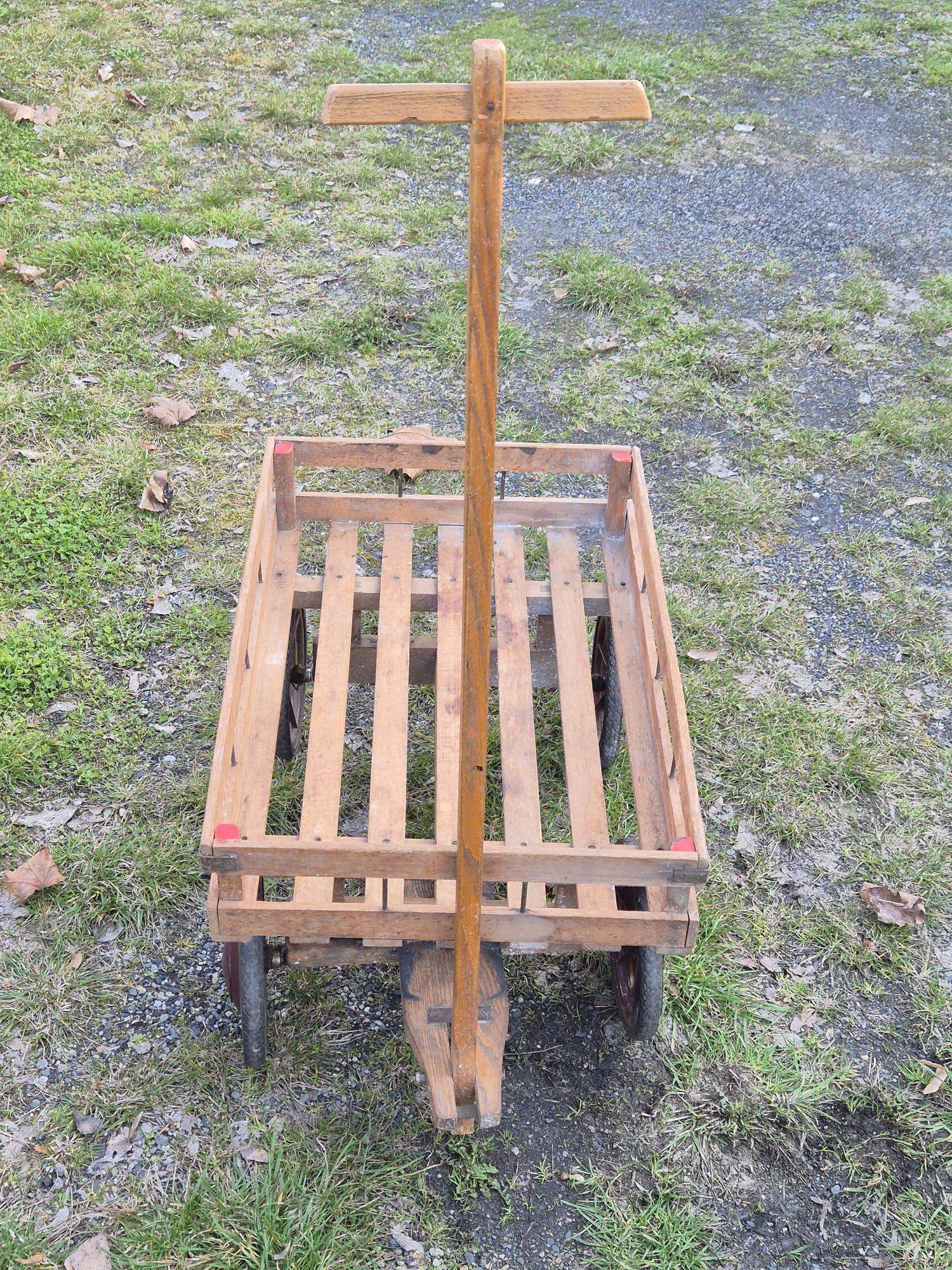 Bollerwagen Holz vintage Handwagen mit Metallrädern