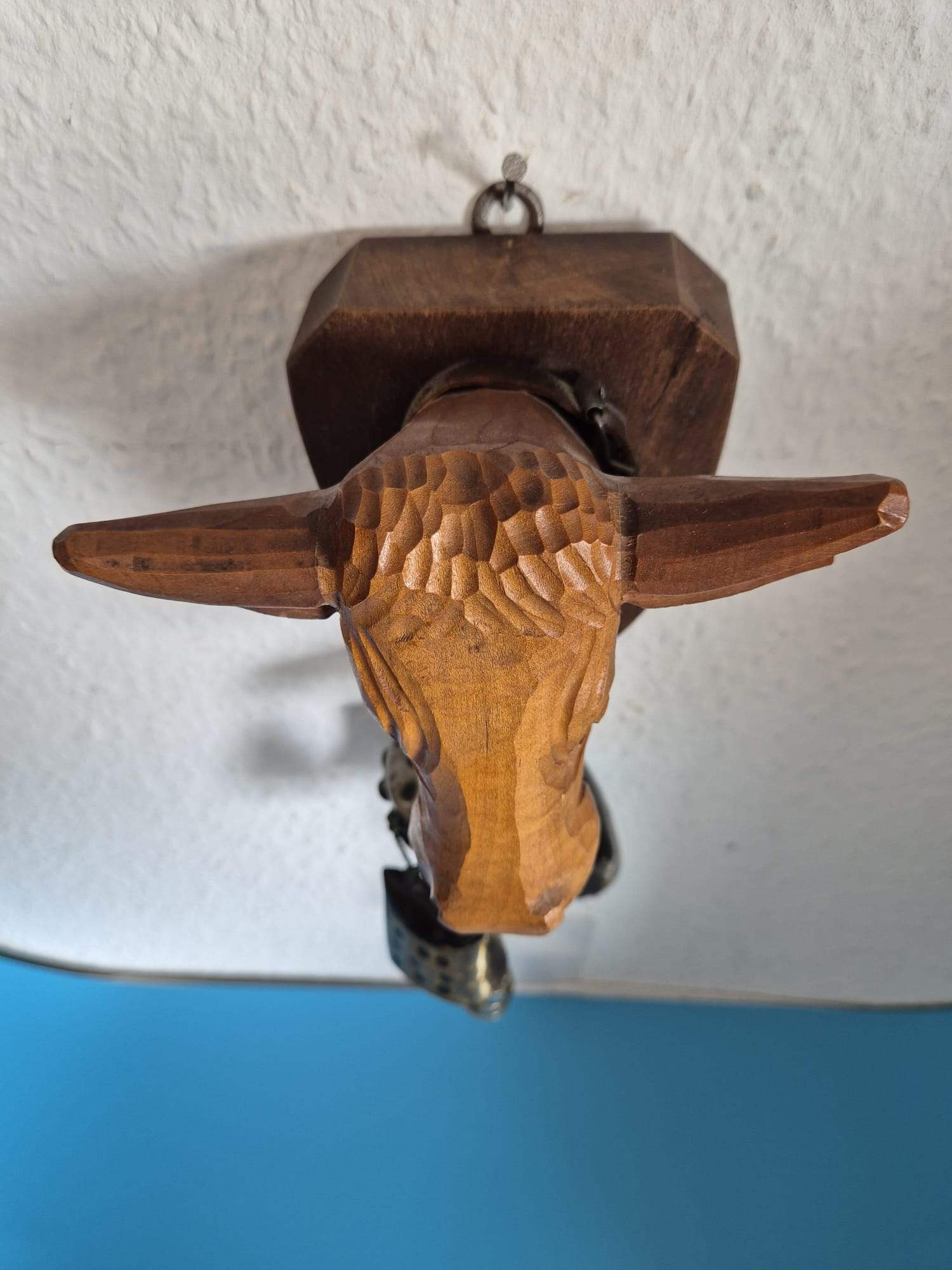 Holz Wandglocke Stierkopf/ Bullenkopf mit Metallglocken