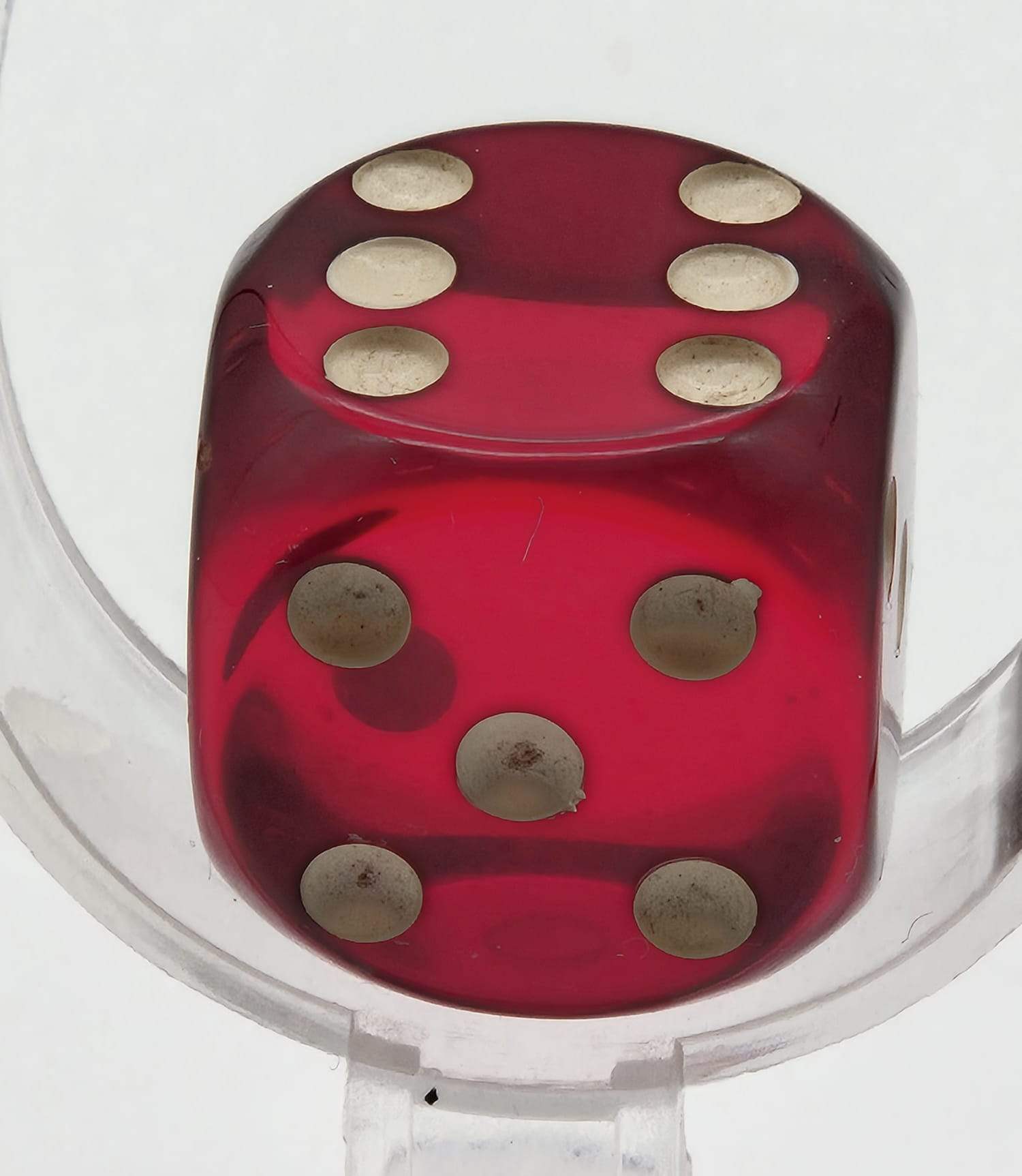 DDR Bakelit / Kunstharz Würfel rot transparent 22mm