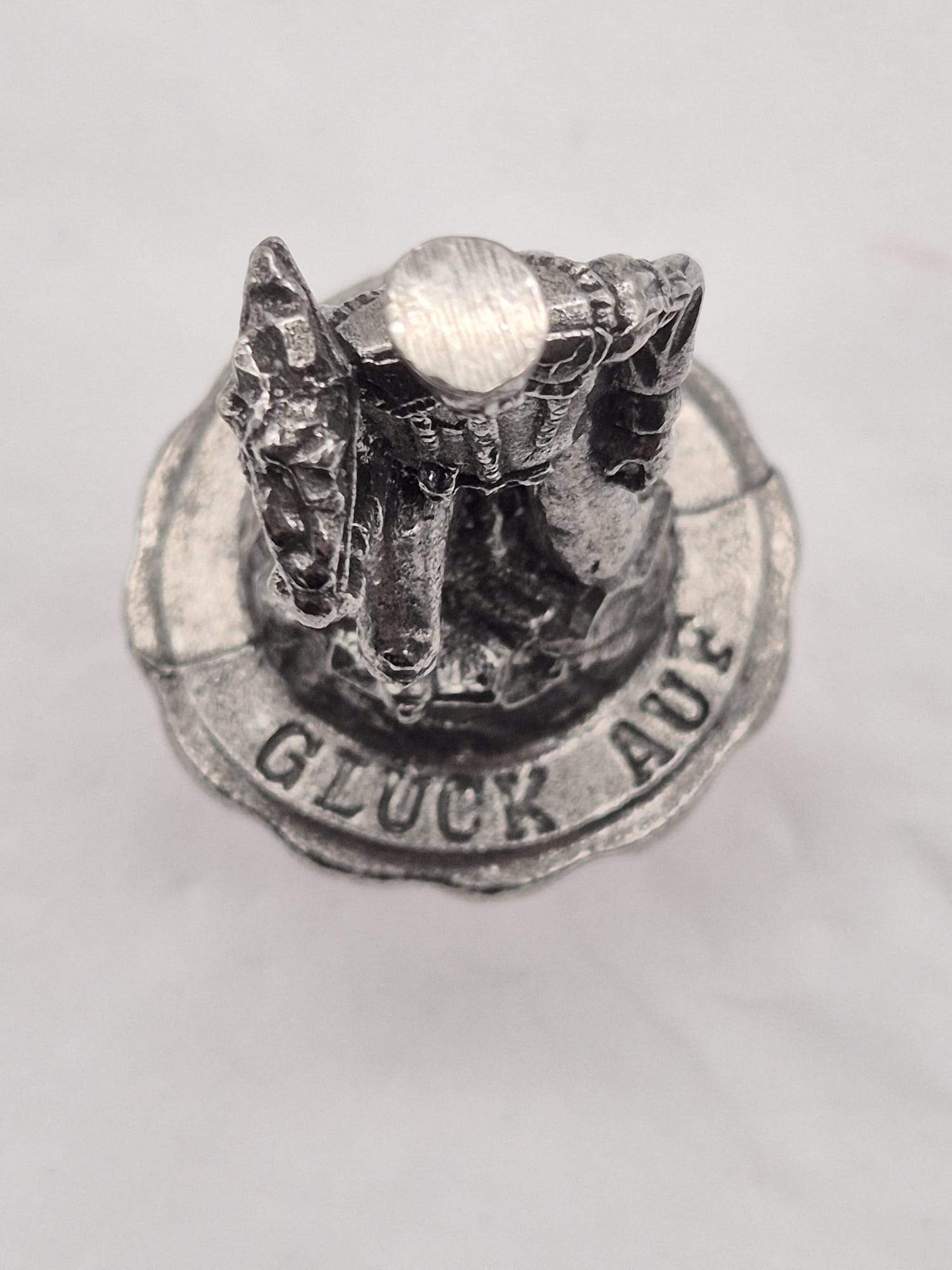 Vintage Flaschenkorken „Glück Auf“ Bergmann Zinnoptik