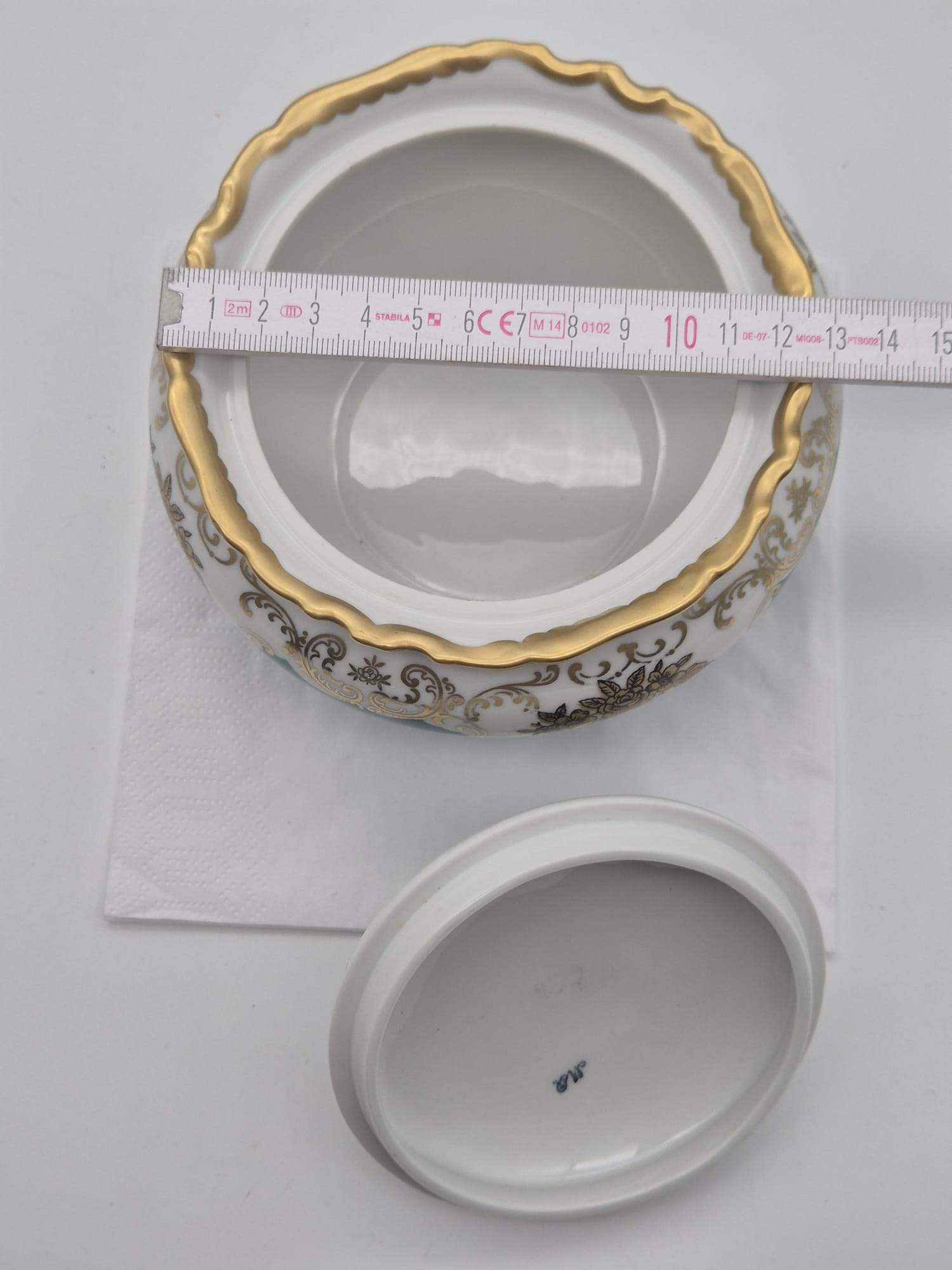 Reichenbacher Porzellan Bonboniere Deckeldose mit Golddekor – Türkis/Weiß