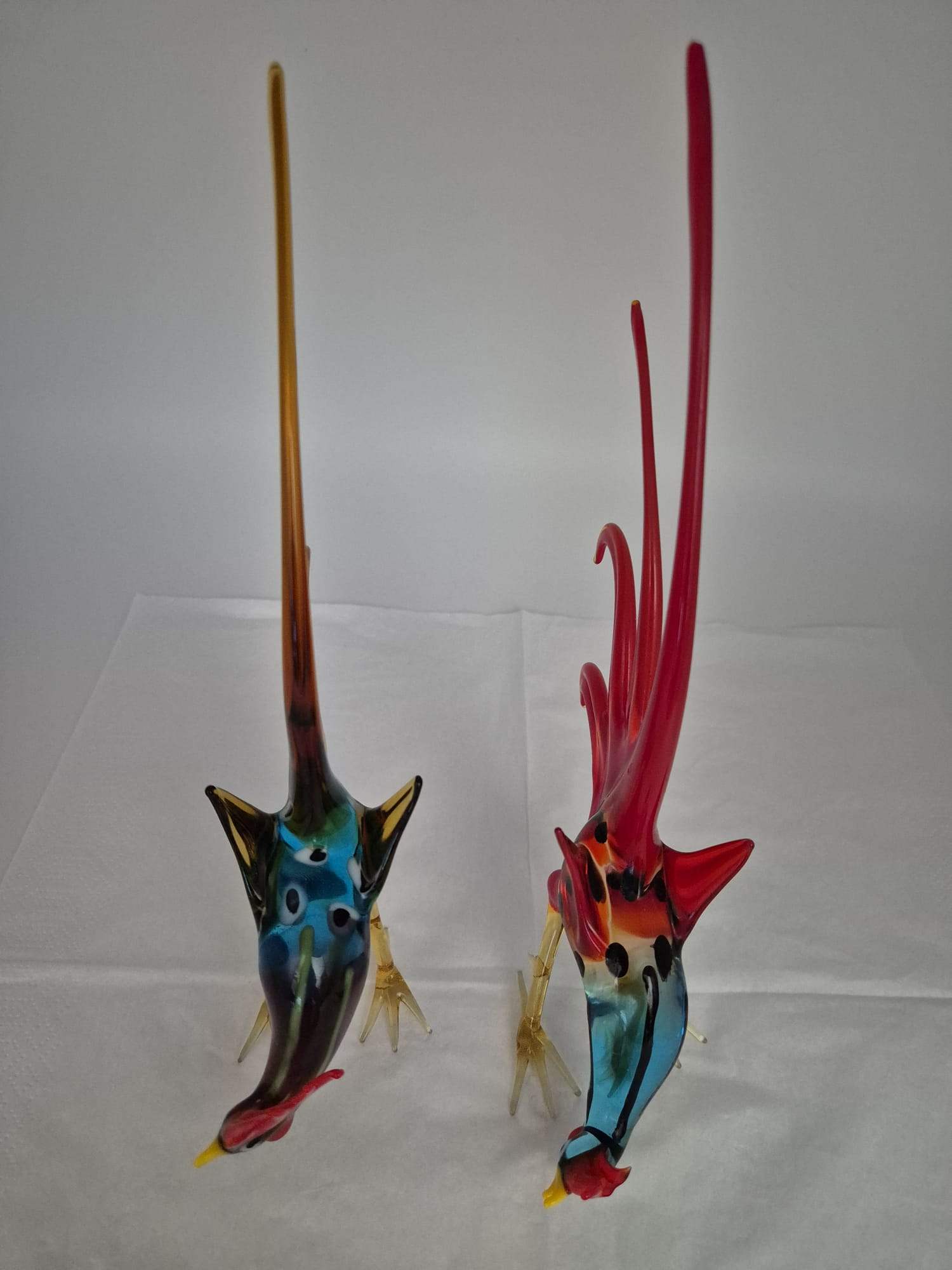 Lauscha Glasfigurenset „Kampfhähne“ – Handgefertigte Glasvögel im Murano-Stil