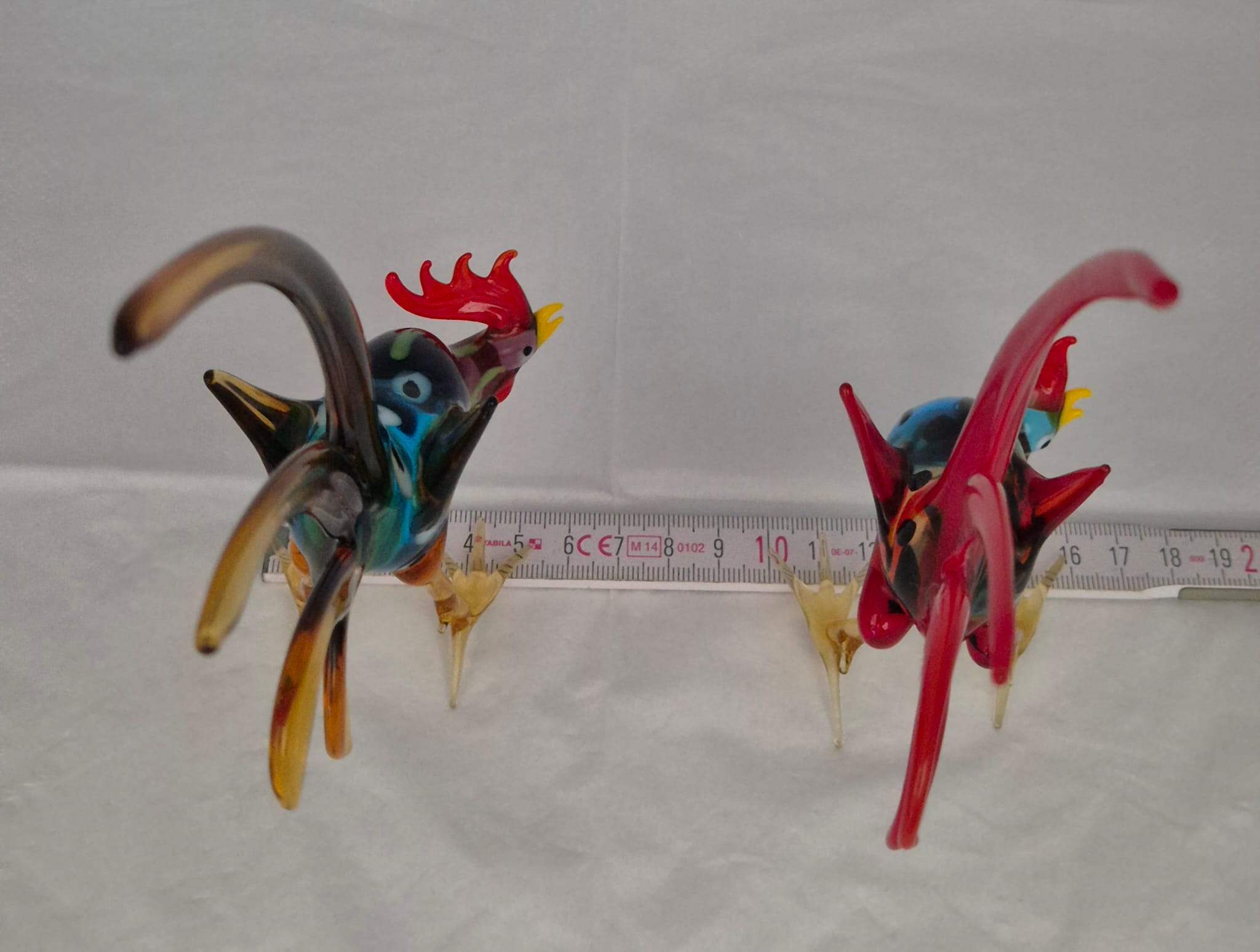 Lauscha Glasfigurenset „Kampfhähne“ – Handgefertigte Glasvögel im Murano-Stil