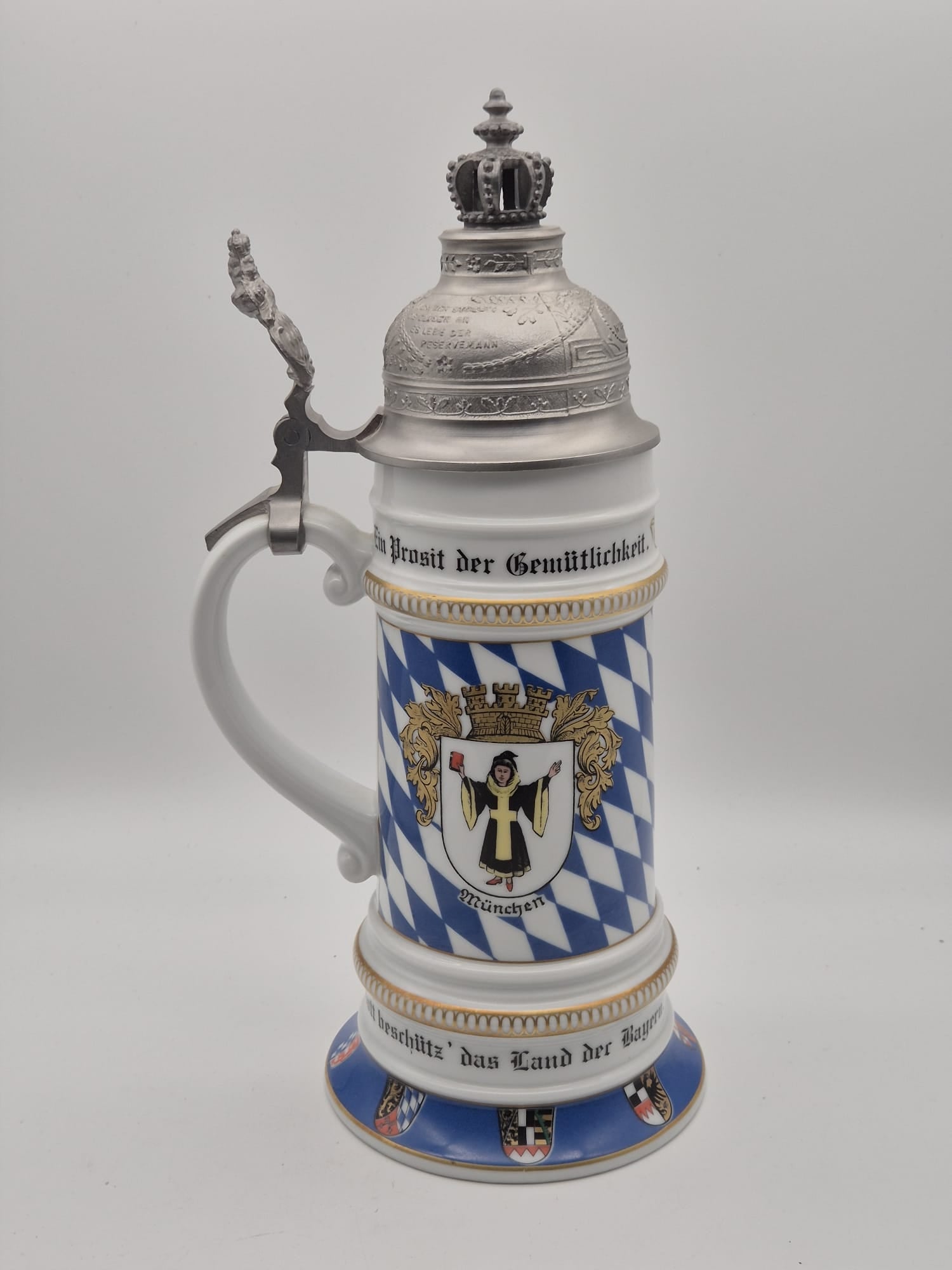 Kaiser Germany Bierkrug mit Zinndeckel und Lithophanie – München