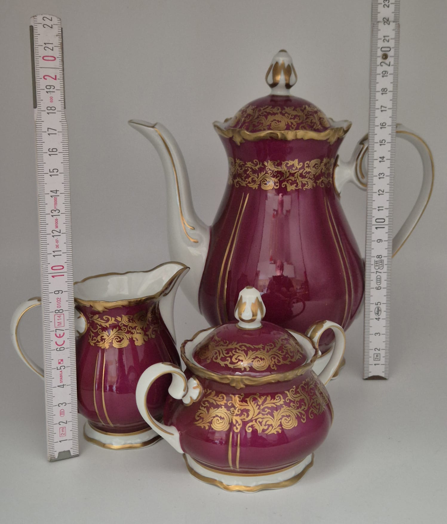 Reichenbacher Porzellan Kaffee-Service 3-teilig Bordeaux Golddekor