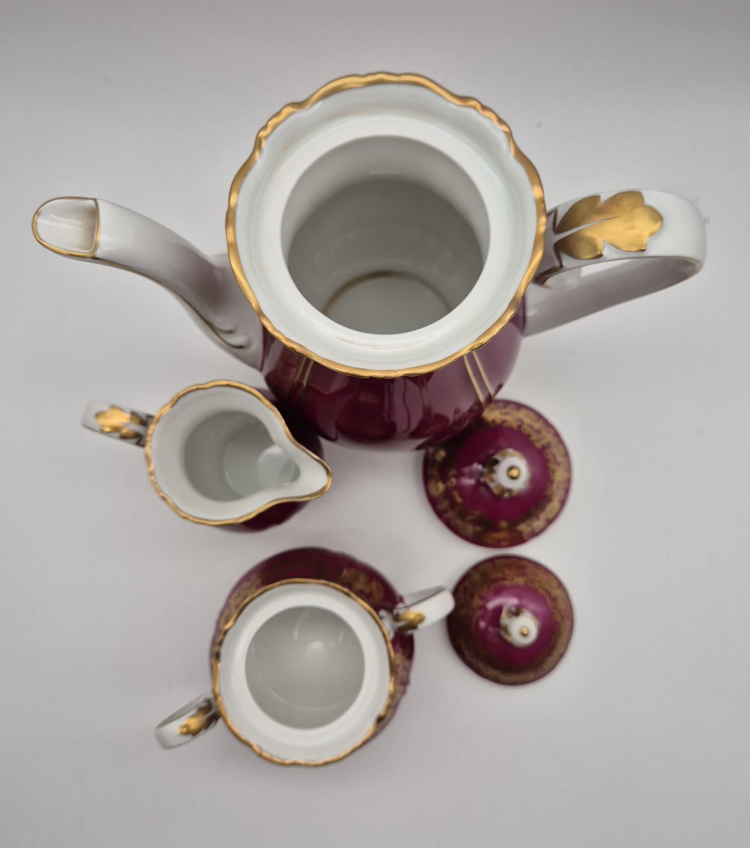 Reichenbacher Porzellan Kaffee-Service 3-teilig Bordeaux Golddekor