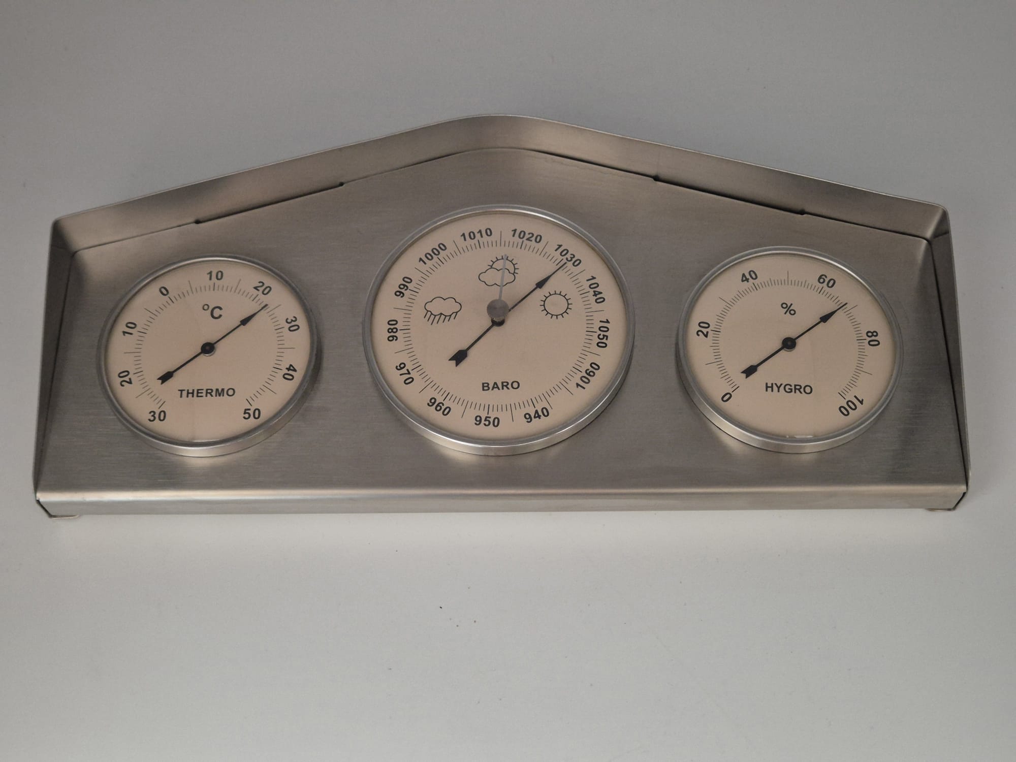 Außen-Wetterstation aus Edelstahl (Thermometer, Barometer & Hygrometer)