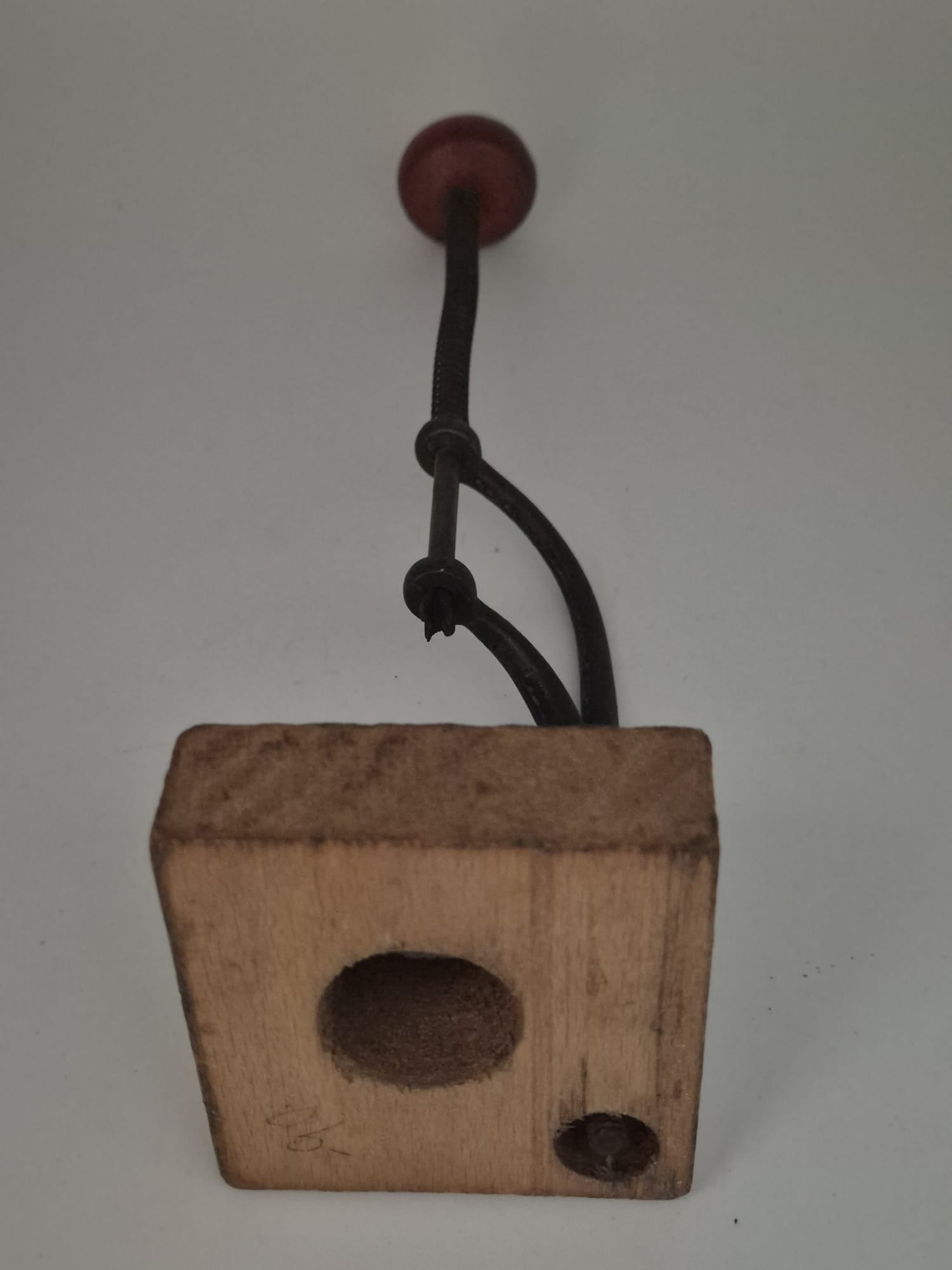 Antiker Kirschentkerner aus Gusseisen mit Holzgriff und Porzellanschale