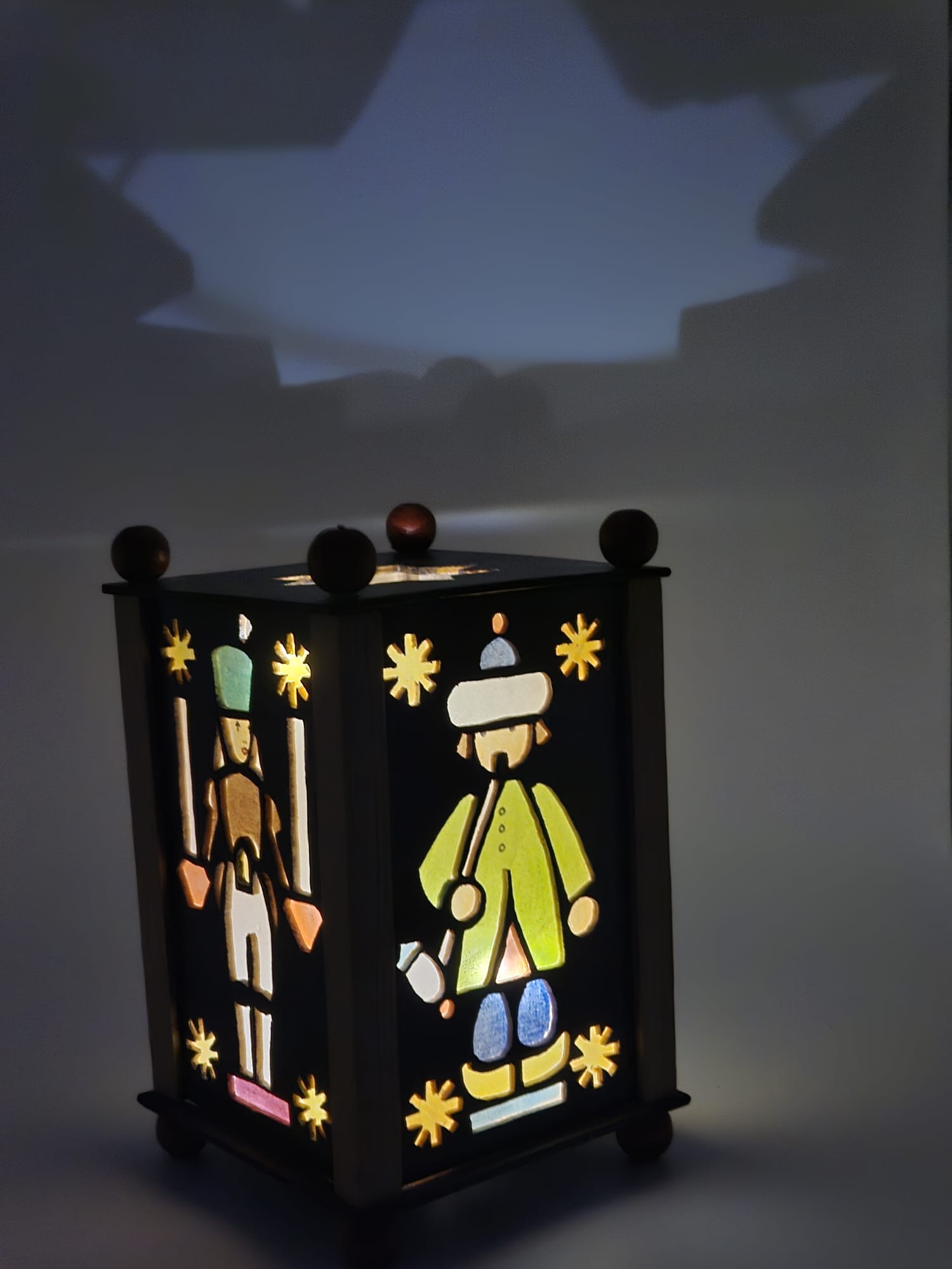 Holz-Windlicht / Laterne mit Bergmann- & Engelmotiven – für Kerze oder LED-Lichterkette