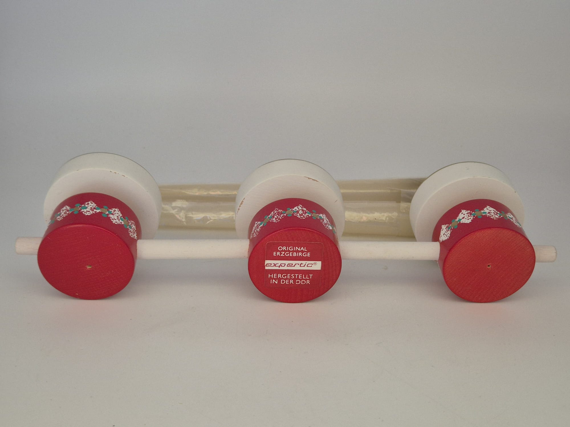 3 Expertic Kerzenhalter / Leuchter – Original Erzgebirge DDR – Rot-Weiß – mit Kerzen & OVP