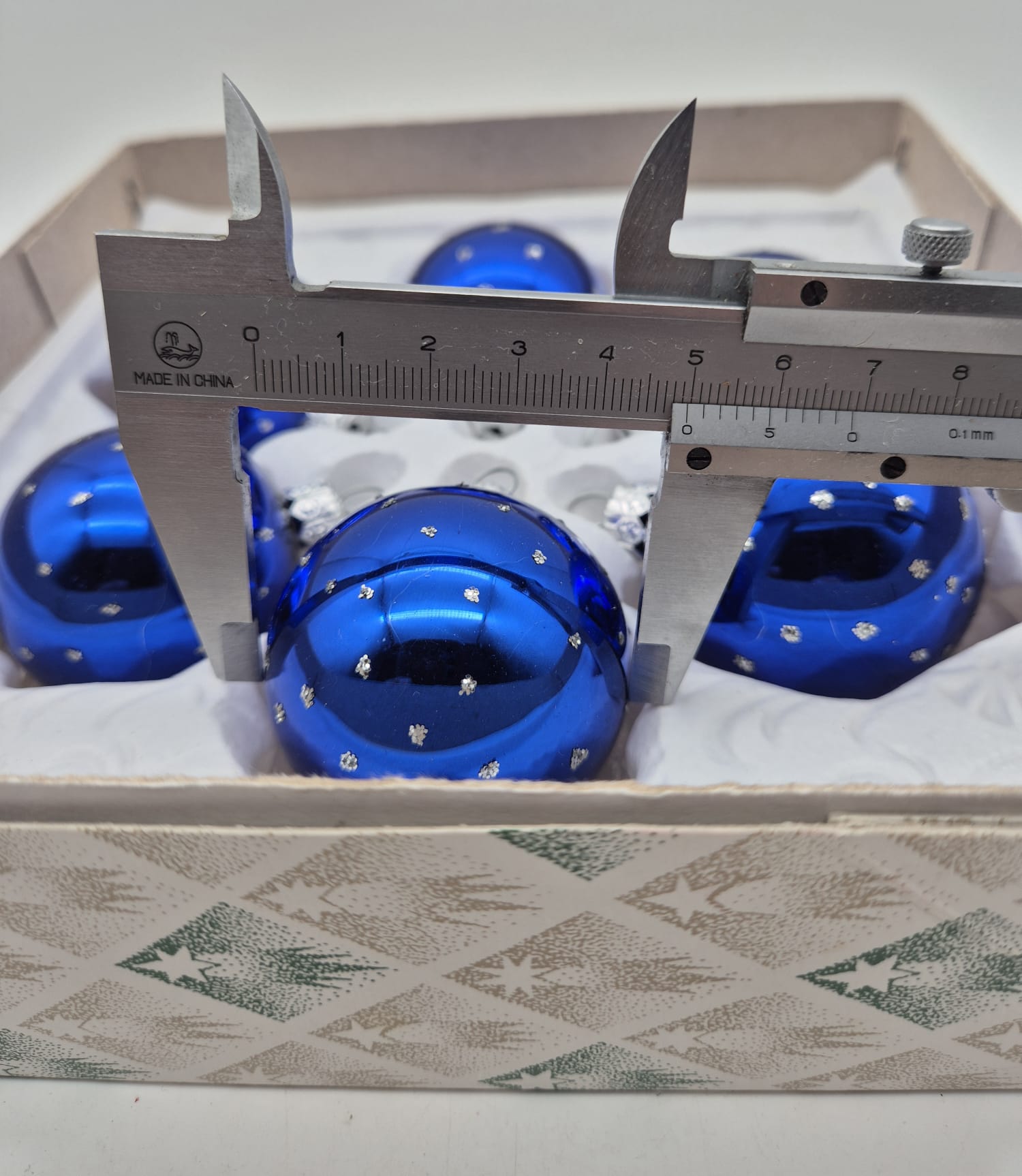 6x mundgeblasene Glaskugeln blau – handbemalter Weihnachtsbaumschmuck