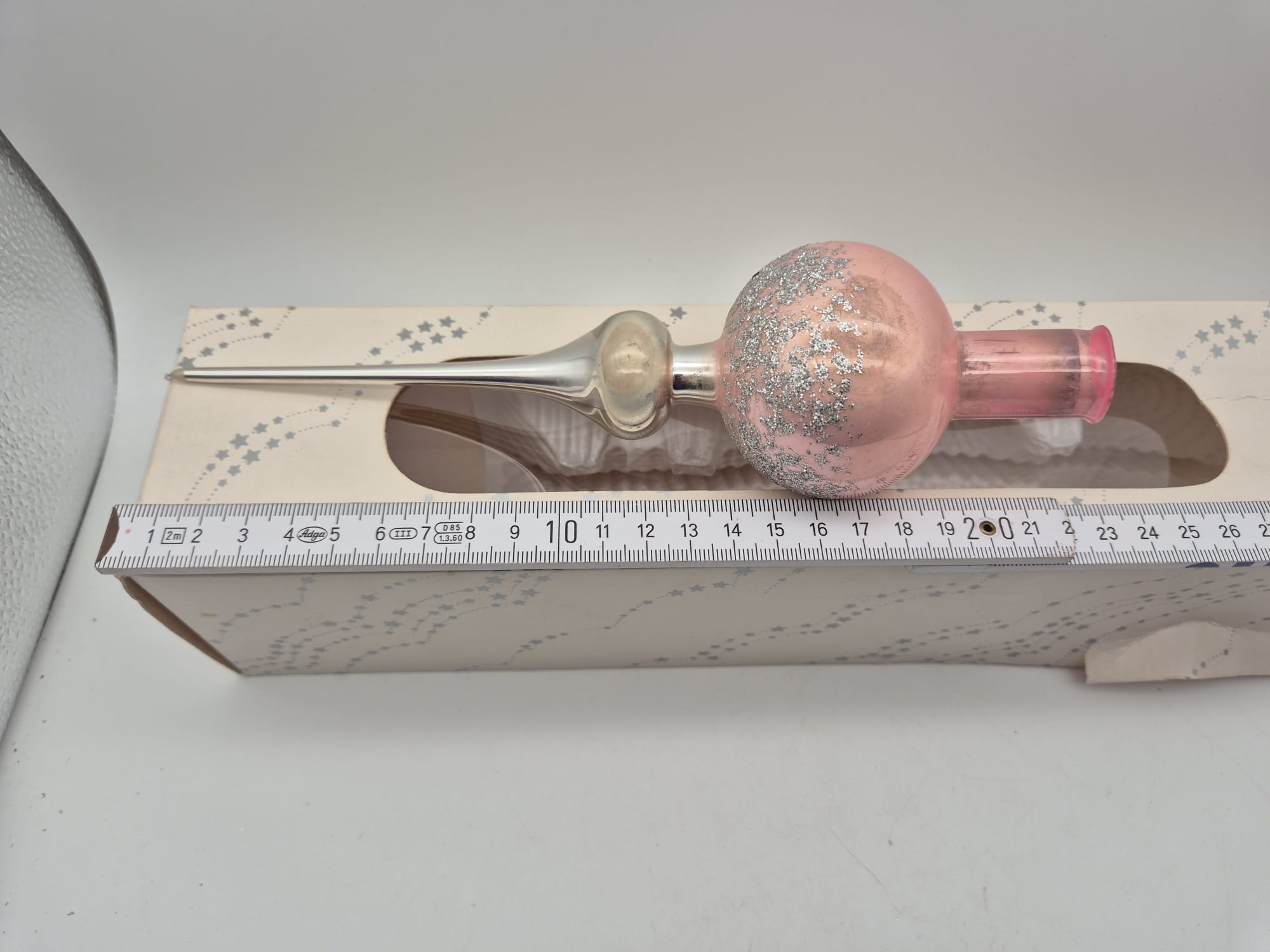 Christbaumspitze aus Glas Rosa/Silber – ca. 24 cm – Originalverpackung