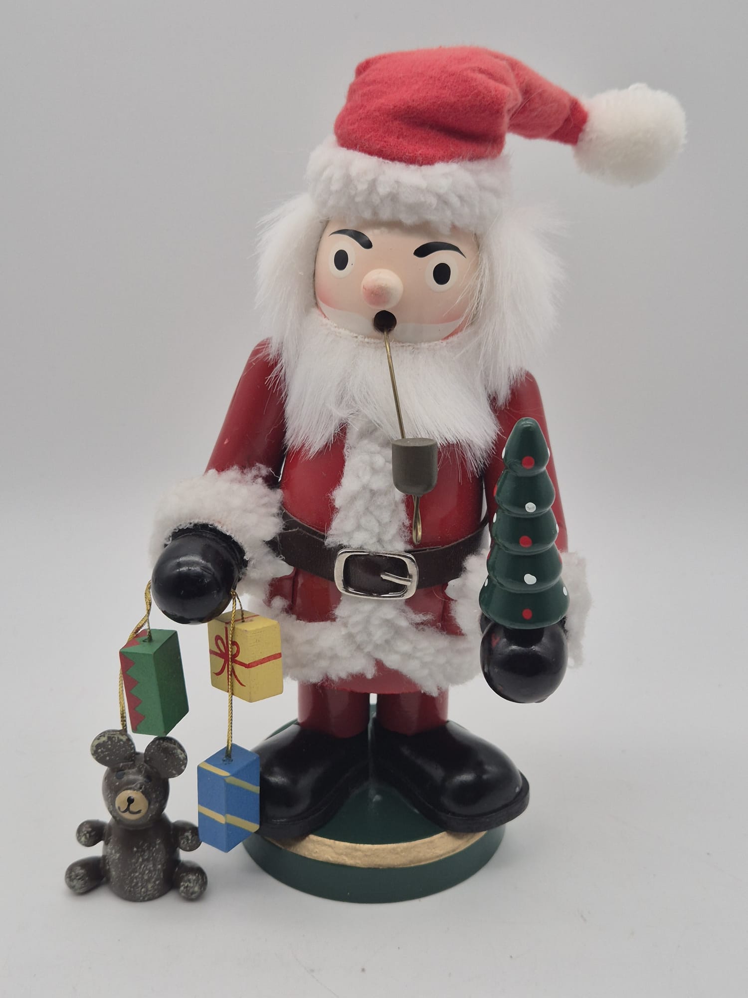 unbenutzter Räuchermann Weihnachtsmann mit Geschenken & Tannenbaum – ca. 20 cm