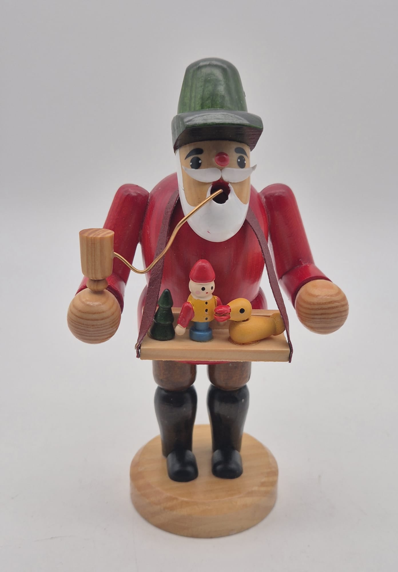 Unbenutztes Räuchermännchen Spielzeughändler mit Bauchladen aus Holz – ca. 16 cm