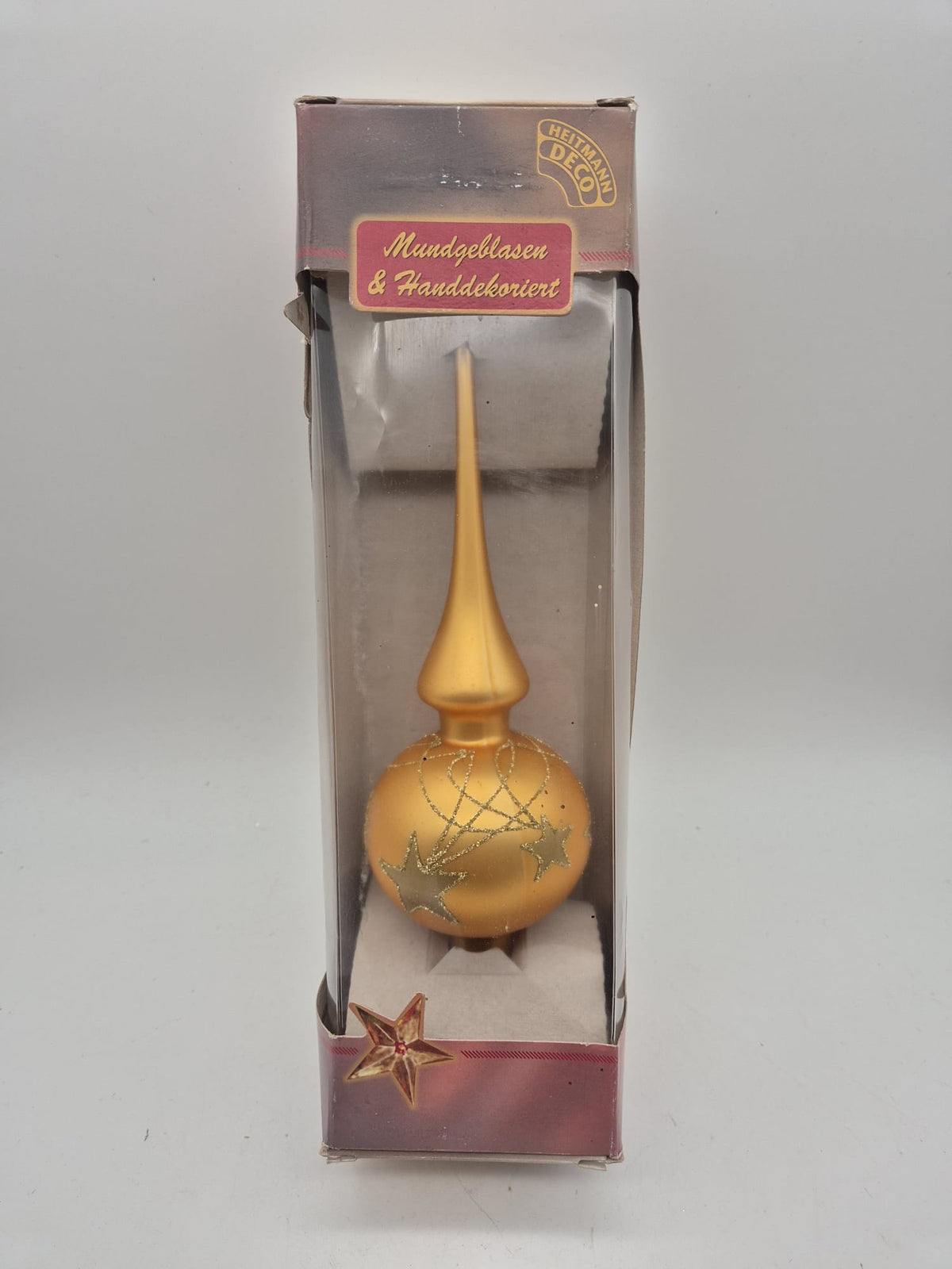 Heitmann Deco Christbaumspitze aus Glas – Gold mit Sternendekor – ca. 27 cm