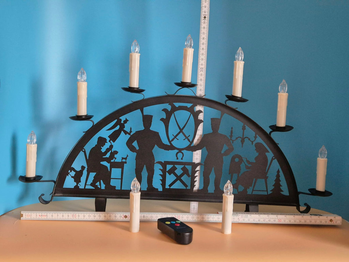 Metall-Schwibbogen Bergmann & Hüttenwesen – 9 LED-Kerzen mit Fernbedienung – ca. 60 cm