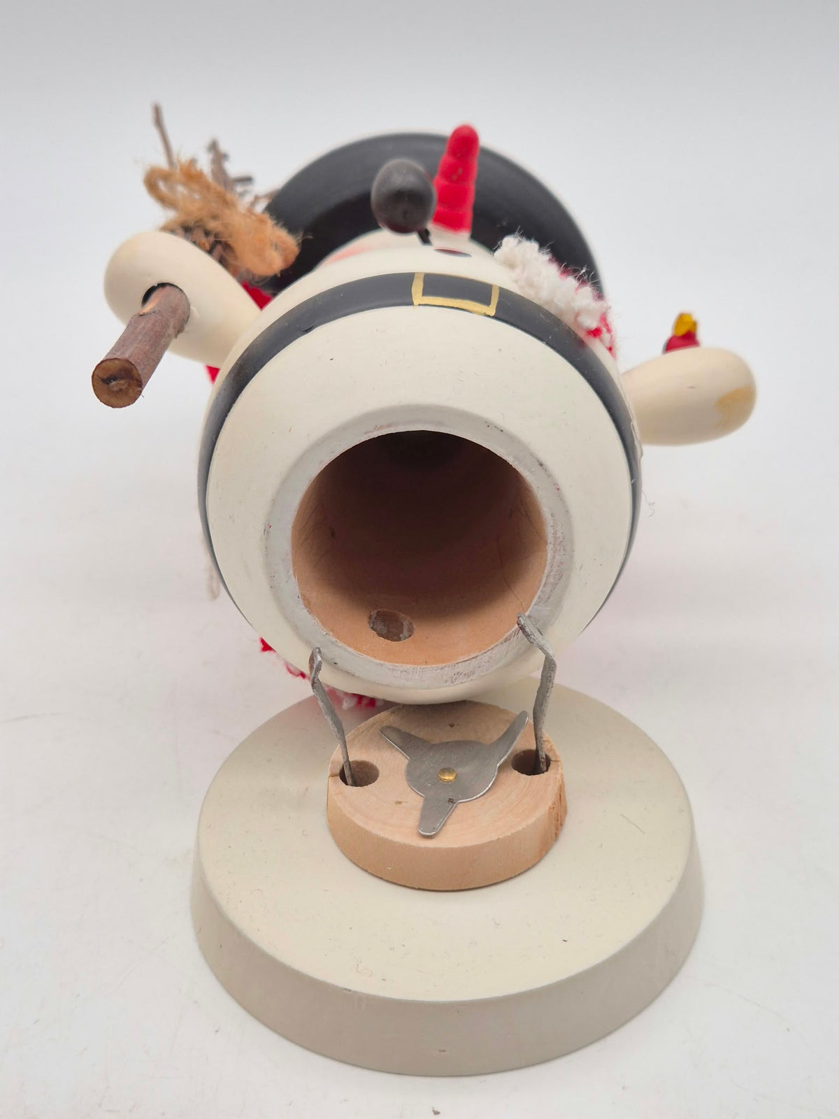 Räucherschneemann aus Holz – Schornsteinfeger mit Zylinder, Besen und Vogel – ca. 18 cm