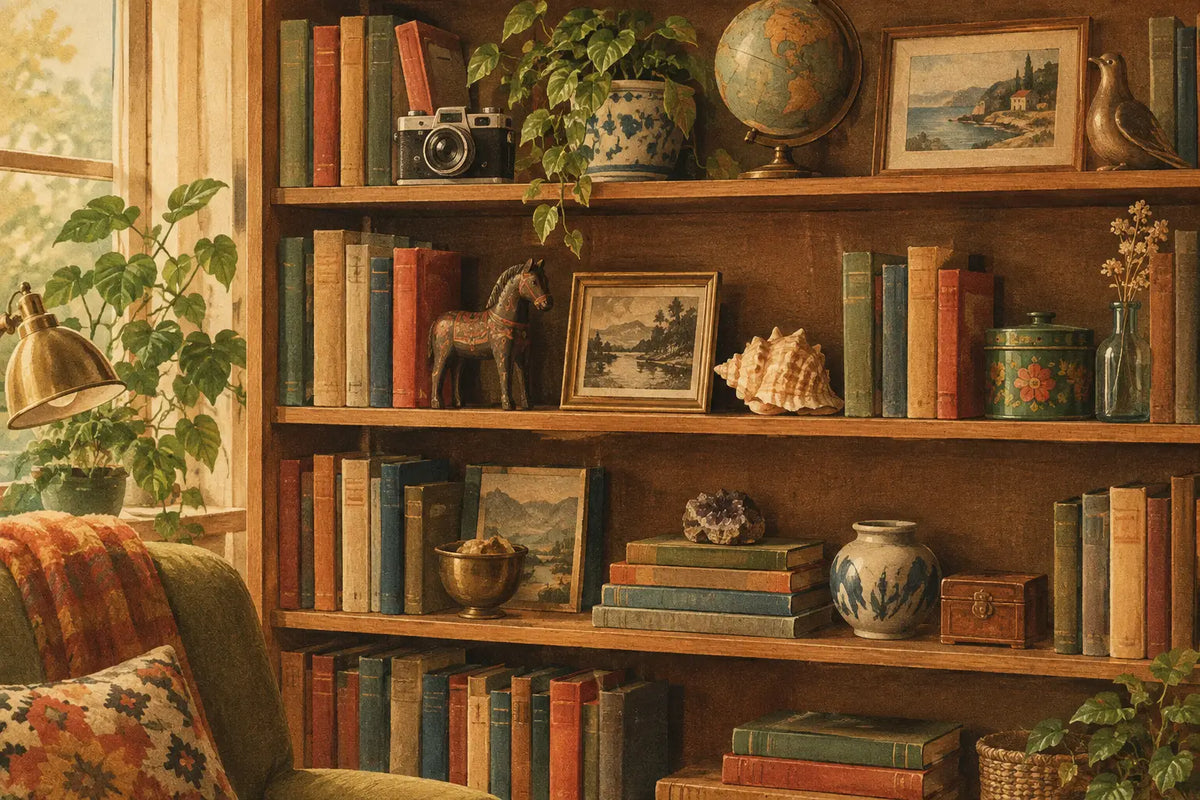 Bücherregal mit Fundstücken gestalten im Alltag