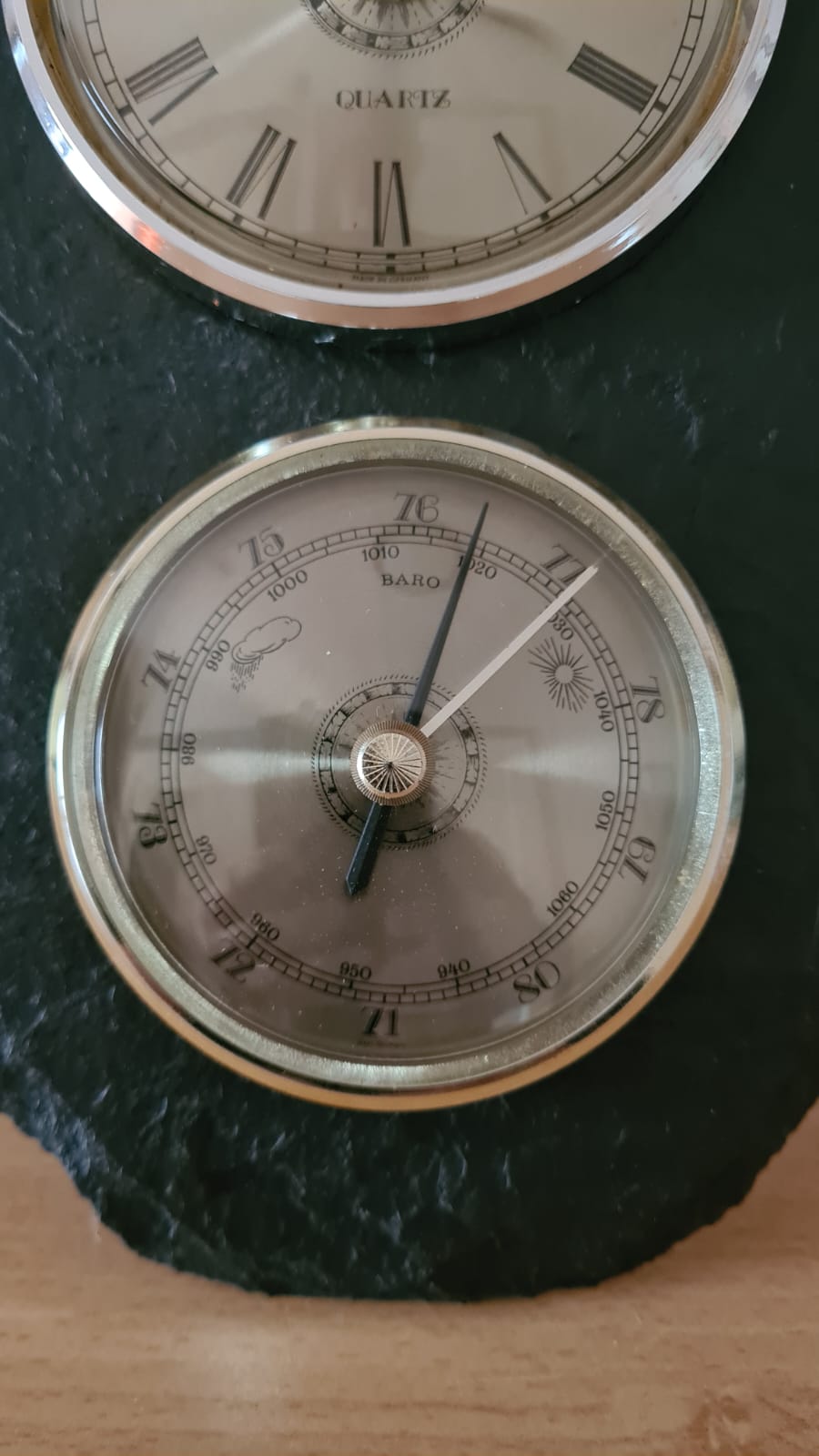 Wanduhr / Uhr Barometer Thermometer Schiefer schieferplatte Quarz