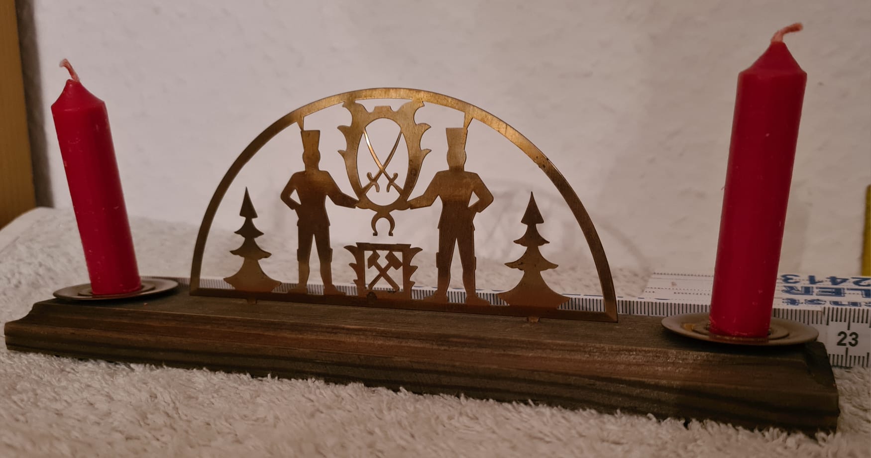 DDR Schwibbogen Metal mit Holzfuß Bergmann Motiv / Weihnachten