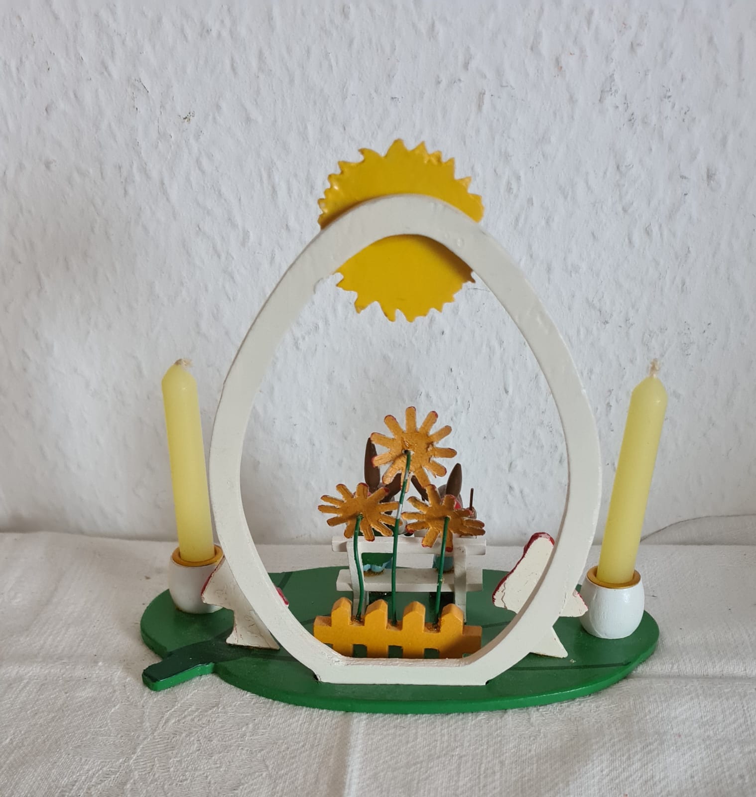 Oster-Kerzenhalter mit Osterhase und Osterhäsin Tischschmuck Kerzenhalter zu Ostern OVP