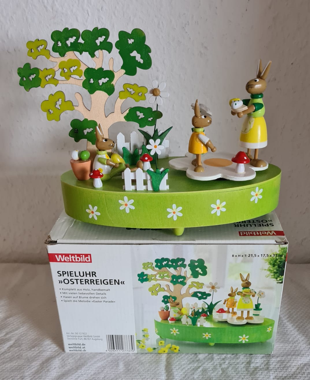 Spieluhr Osterreigen aus Holz, Osterhasen Spieluhr, Ostern