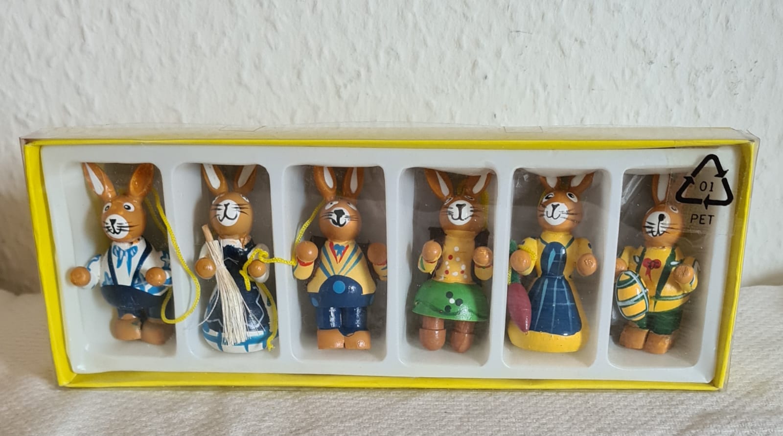 6 Vintage Baumanhänger Osterhasen aus Holz