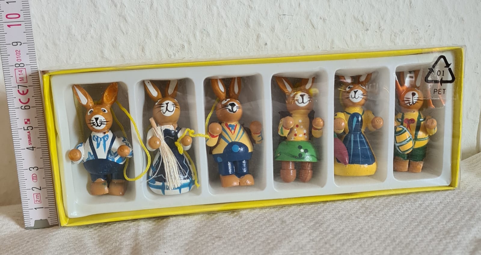 6 Vintage Baumanhänger Osterhasen aus Holz