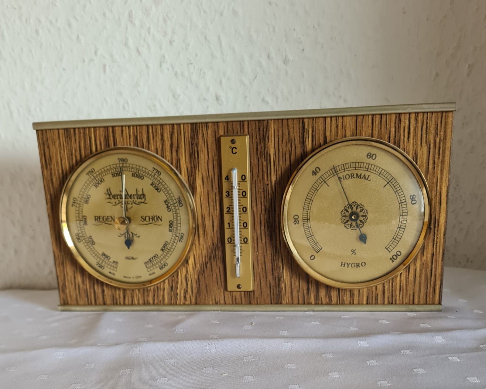 DDR Wetterstation Firma Fischer, Barometer, Thermometer