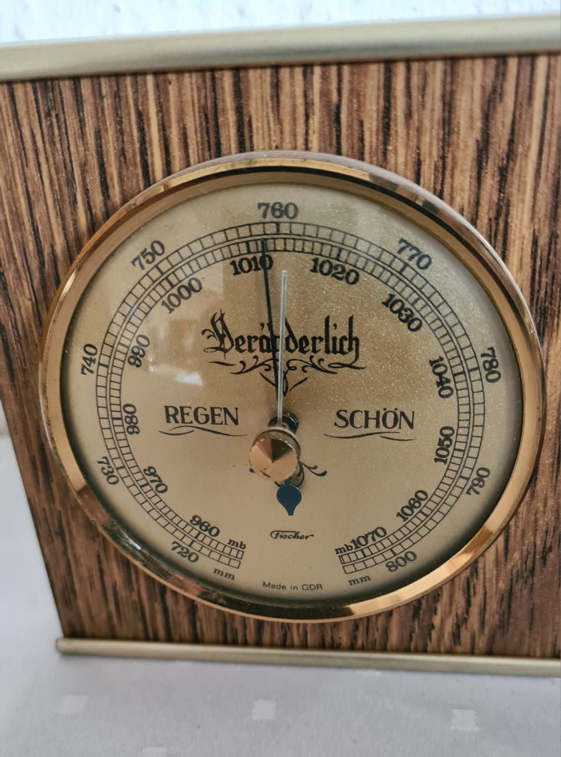 DDR Wetterstation Firma Fischer, Barometer, Thermometer