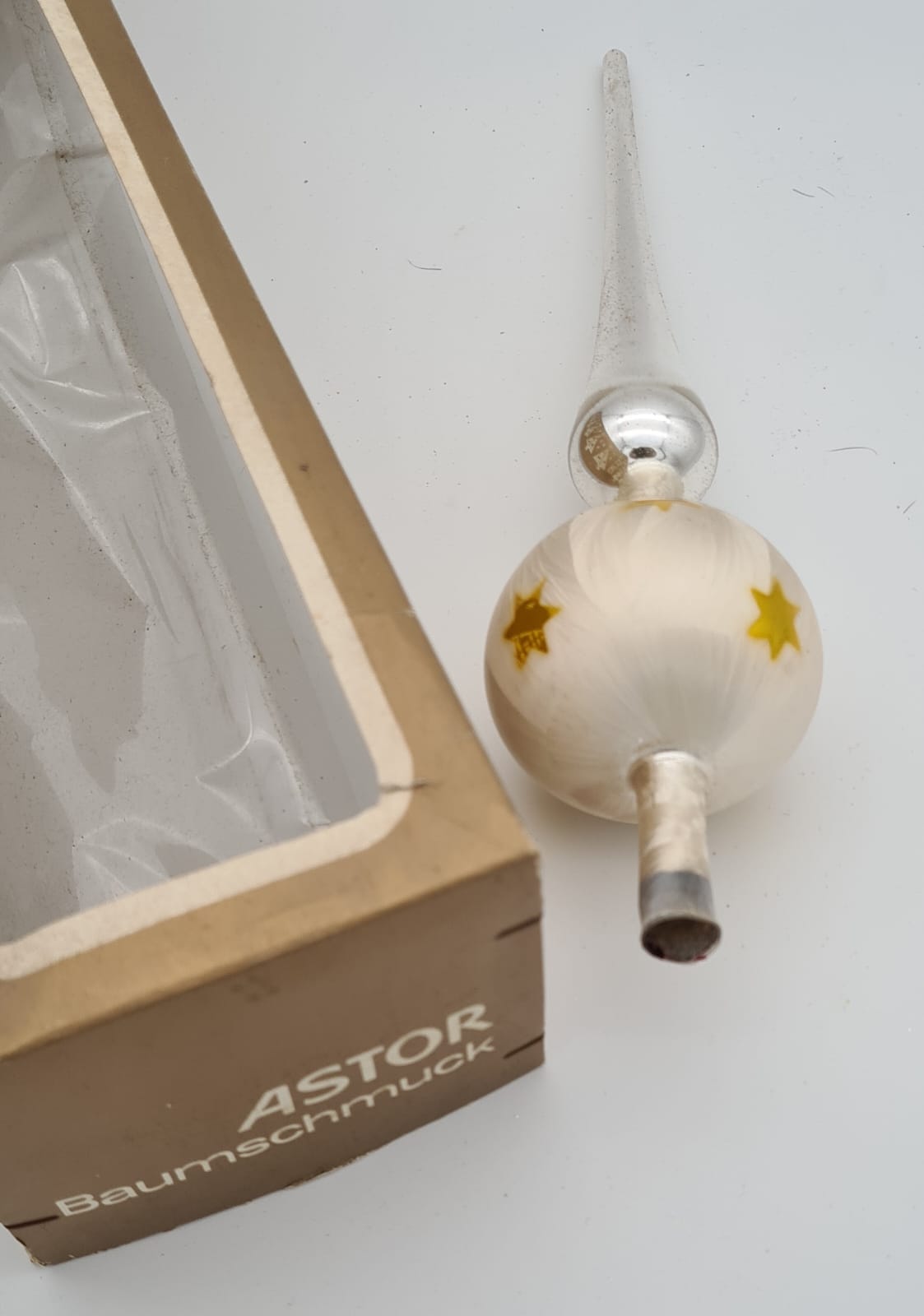 Christbaumspitze aus Glas mit goldenen Sternen, Weihnachtsbaumschmuck