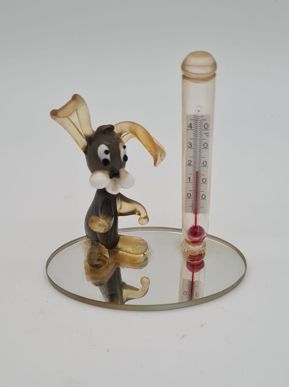 Raumthermometer mit Glasfigur Hase