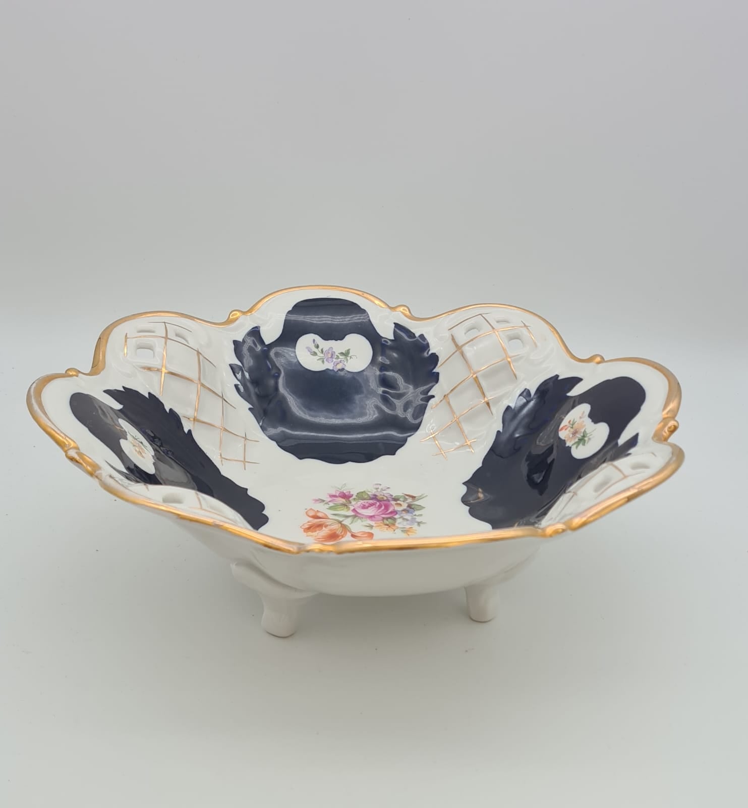 Prunkschale Reichenbacher Porzellan Fine China GDR Kobaltblau vergoldet, Schale, Obstschale