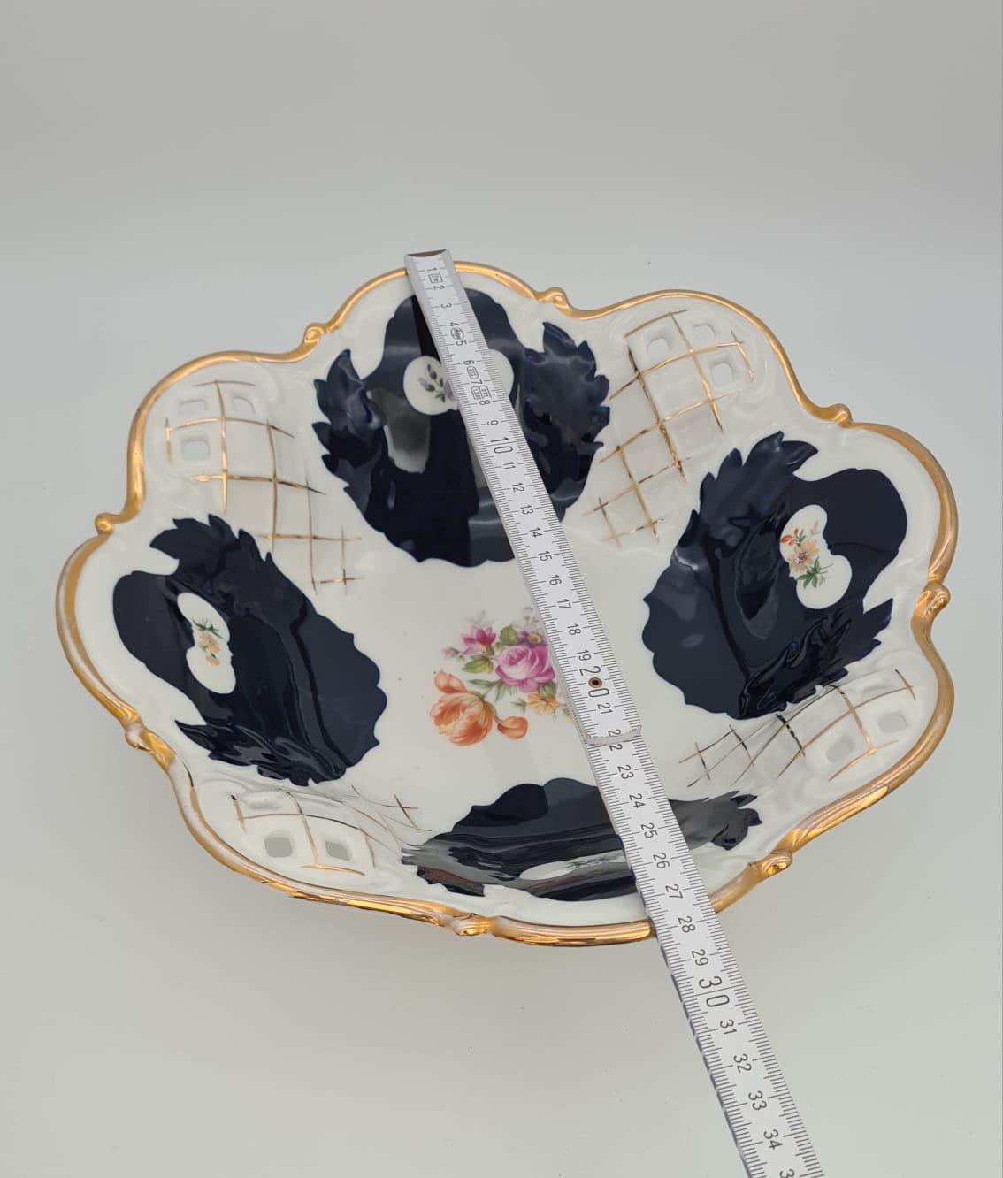 Prunkschale Reichenbacher Porzellan Fine China GDR Kobaltblau vergoldet, Schale, Obstschale