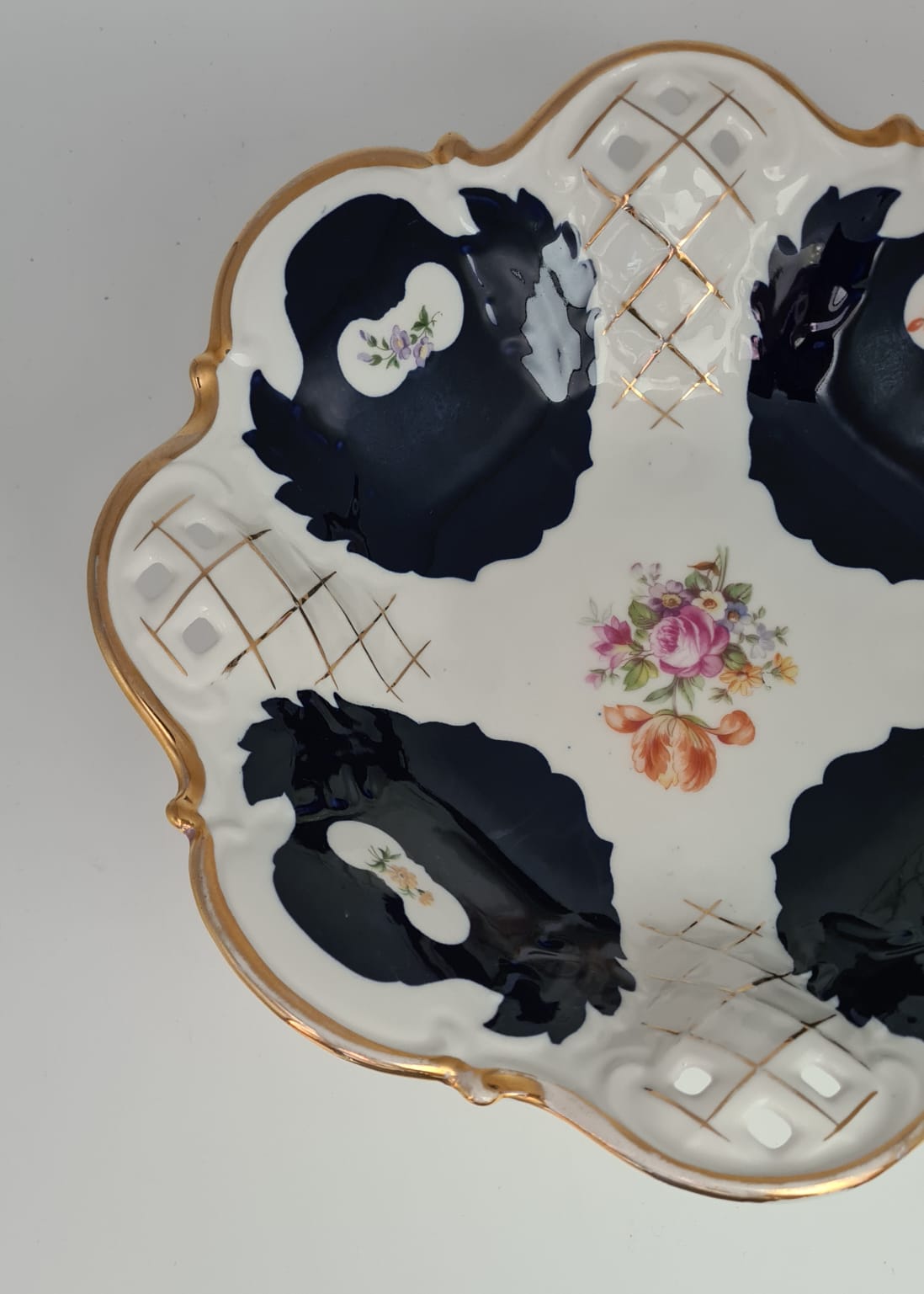 Prunkschale Reichenbacher Porzellan Fine China GDR Kobaltblau vergoldet, Schale, Obstschale