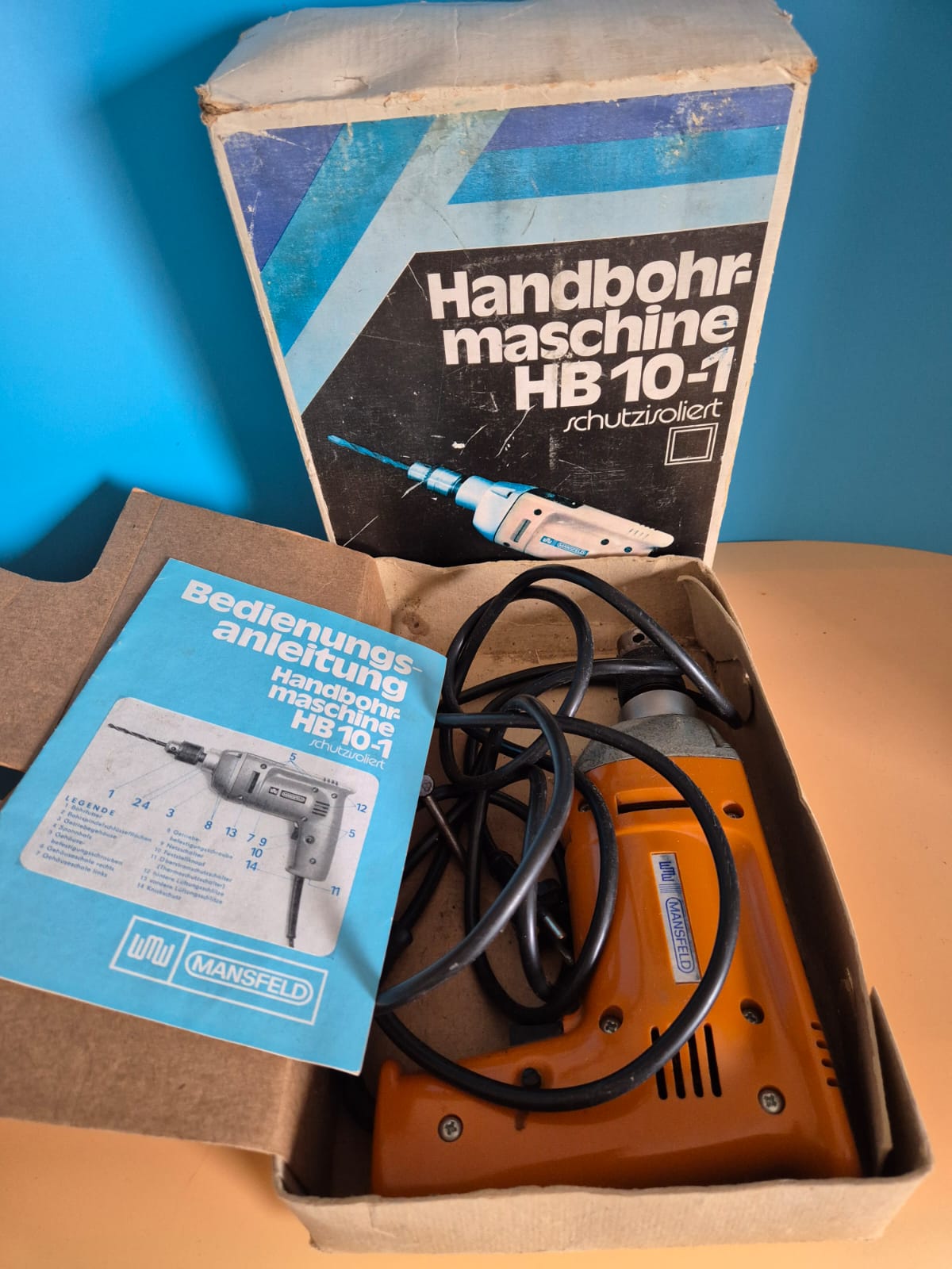 DDR Handbohrmaschine HB 10-1 Mansfeld mit Bedienungsanleitung + OVP